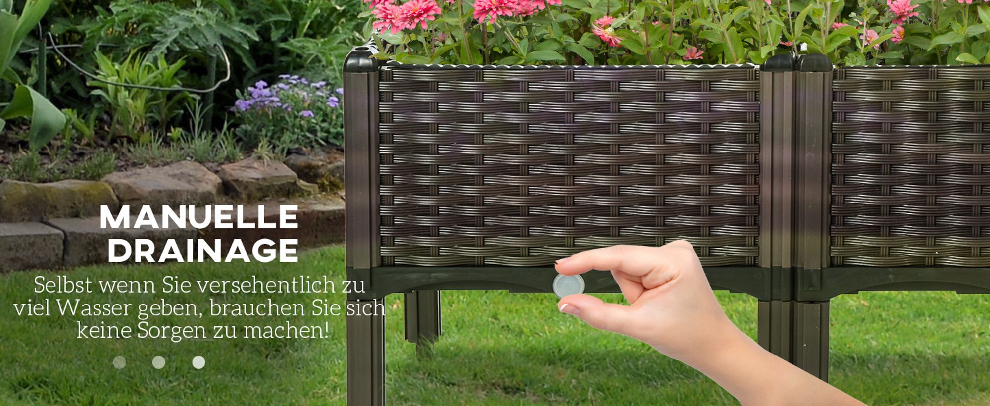 Outsunny Hochbeet, 4-teiliger Pflanzkasten mit Abflusslöchern, Blumenkasten im Rattan-Look, PP, Braun, 40 x 40 x 44 cm
