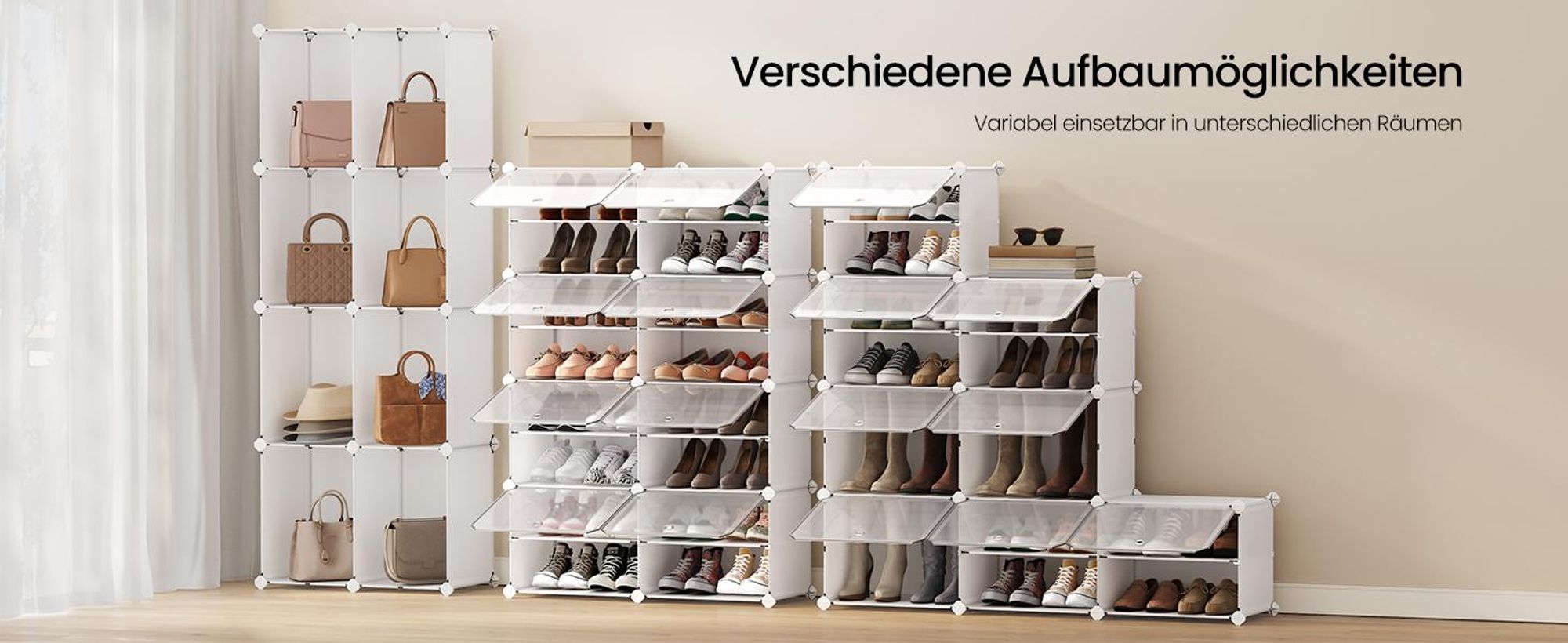 SONGMICS Schuhregal 4 Fächern, Schuhschrank, mit Türen weiß