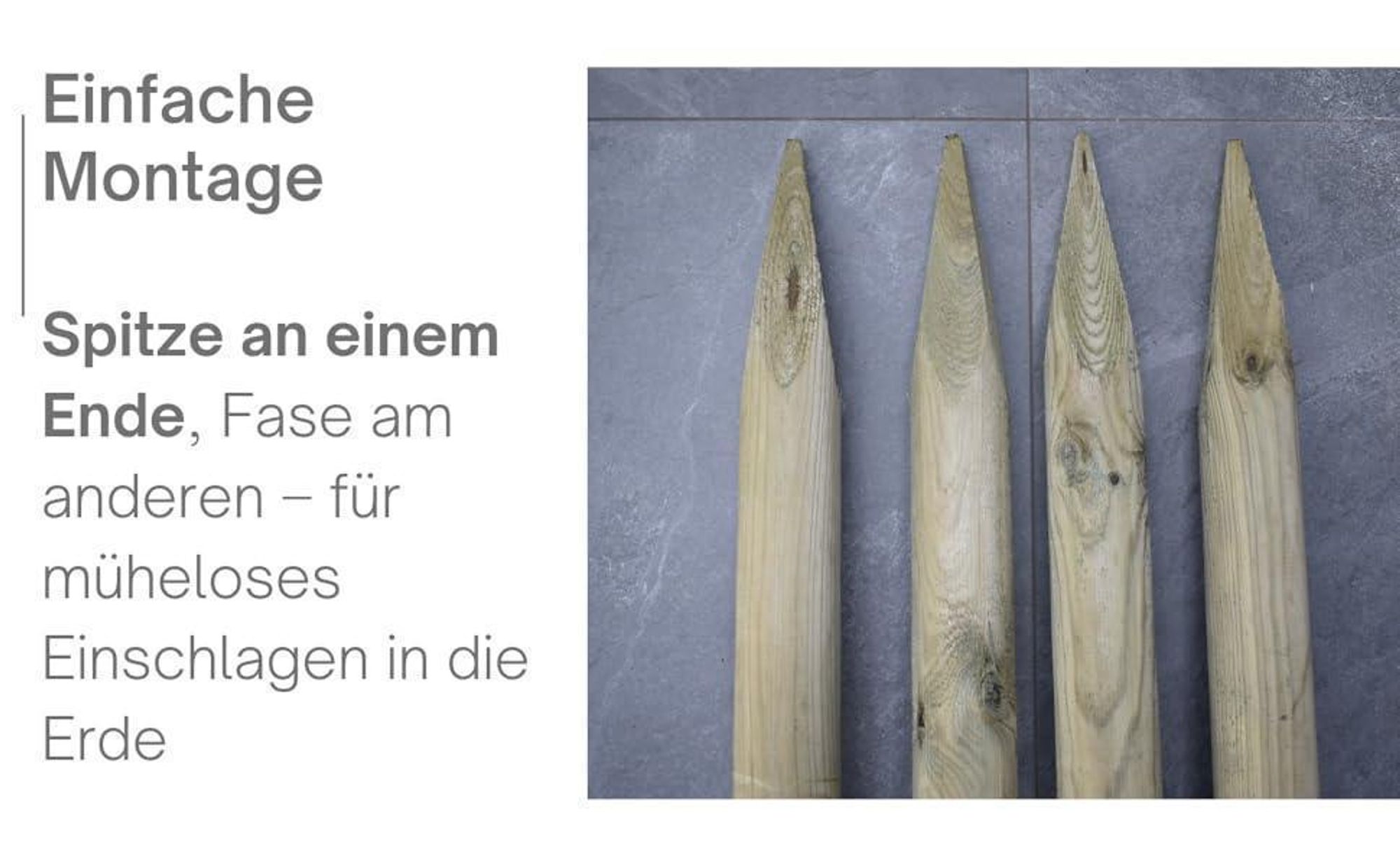 TIMBERMIK ⌀ 8cm 4-Pack Spitze Holzpalisaden Länge: 80 cm Imprägniert Olivgrün Holzpfähle Garten Palisade Holz Baumpfahl Zaunpfosten