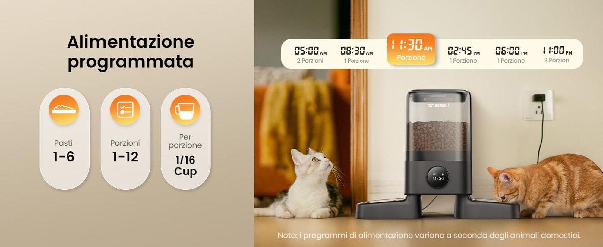 Katzen-Futterautomat Oneisall Kabellos mit APP-Steuerung, 3L ein Nafp/5L zwei Näpfe