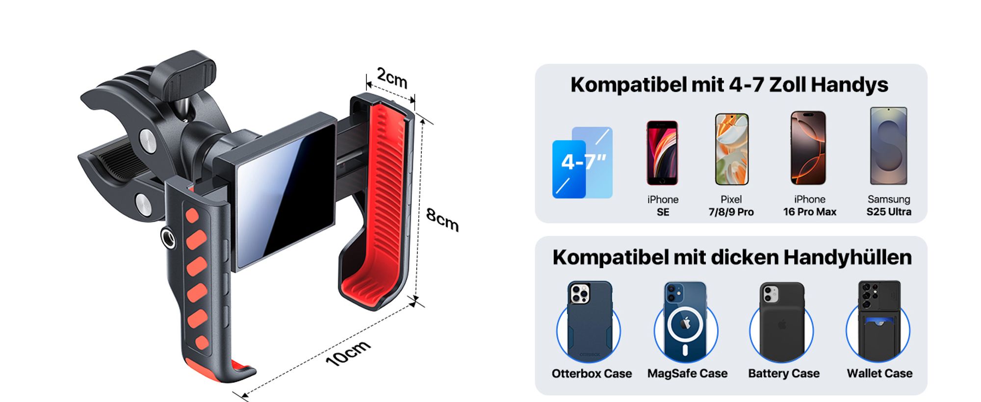 Stabile Handyhalterung Fahrrad – Schockabsorbierend metallklemme Universal Handyhalterung Motorrad 360° Handyhalter Fahrrad für iPhone 16/15/14 ProMax