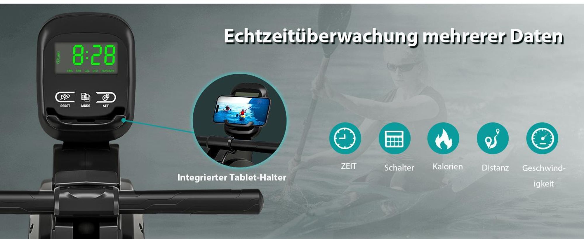 Wenoker Rudergerät für Zuhause mit APP, Leises Magnetisches Rudergerät mit LCD-Display, 16 Stufen Widerstand, Indoor-Gerät für das Home-Gym