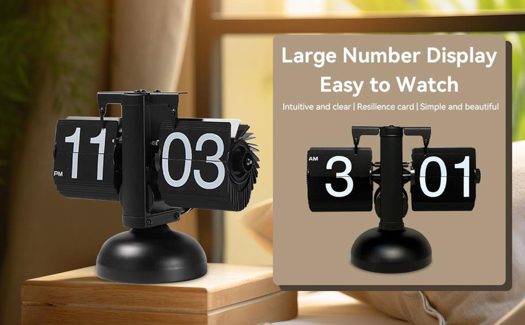 Retro-Flip-Uhr, Flip-Tischuhr, Flip-Schreibtischuhr, Automatische mechanische Flip-12-Stunden-Uhr, Retro-Digitaluhr für Wohnzimmer Schlafzimmer Büro
