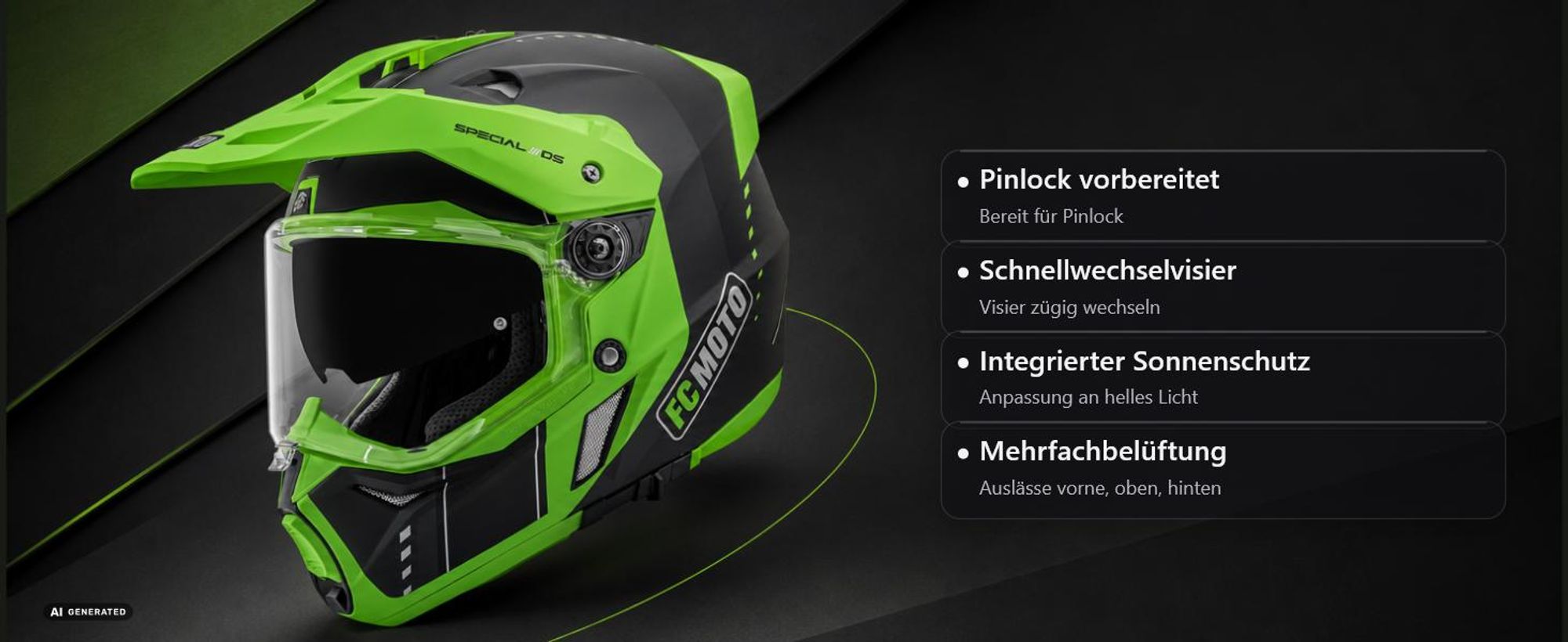 FC-Moto Merkur Pro Air Enduro-Helm, schwarz/grün, M