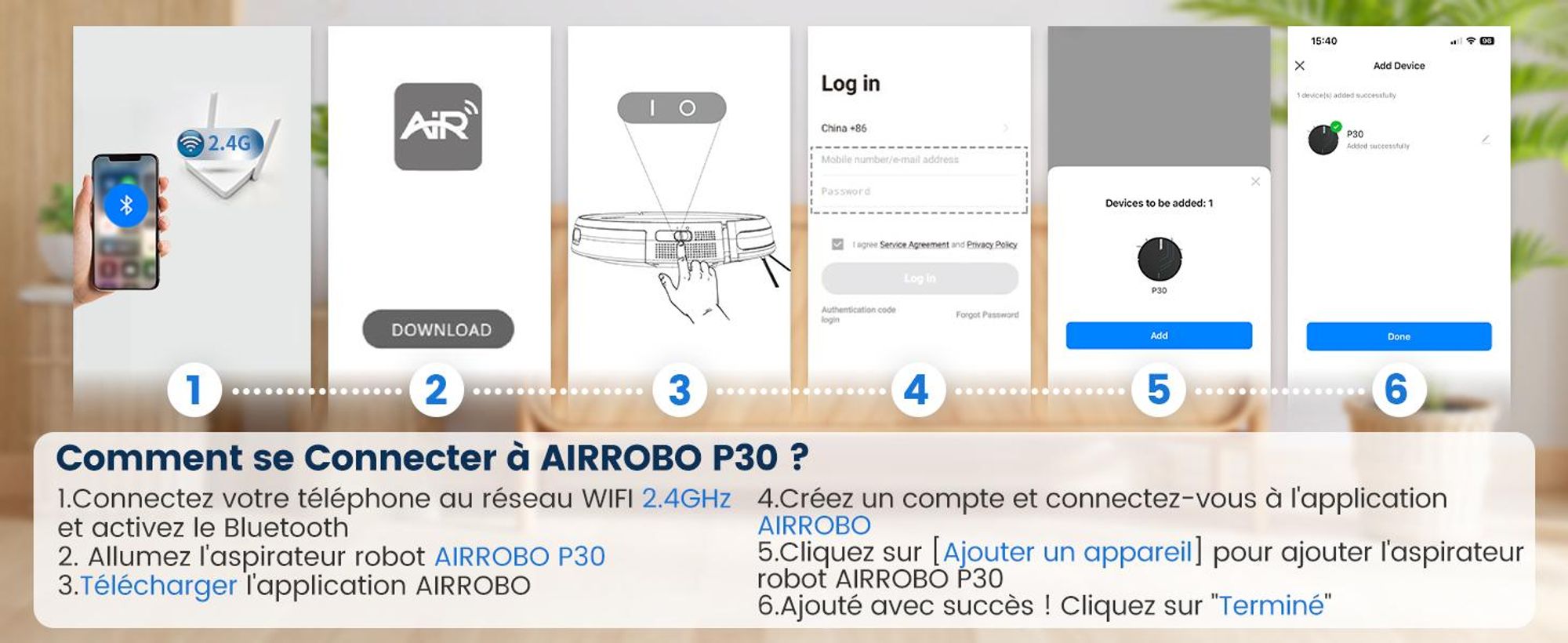 AIRROBO P30 Robot aspirateur avec fonction balayage 2 en 1, Aspirateur robot, 2600mAh, 2800Pa, WLAN, Idéal pour poils d'animaux, tapis, sols durs