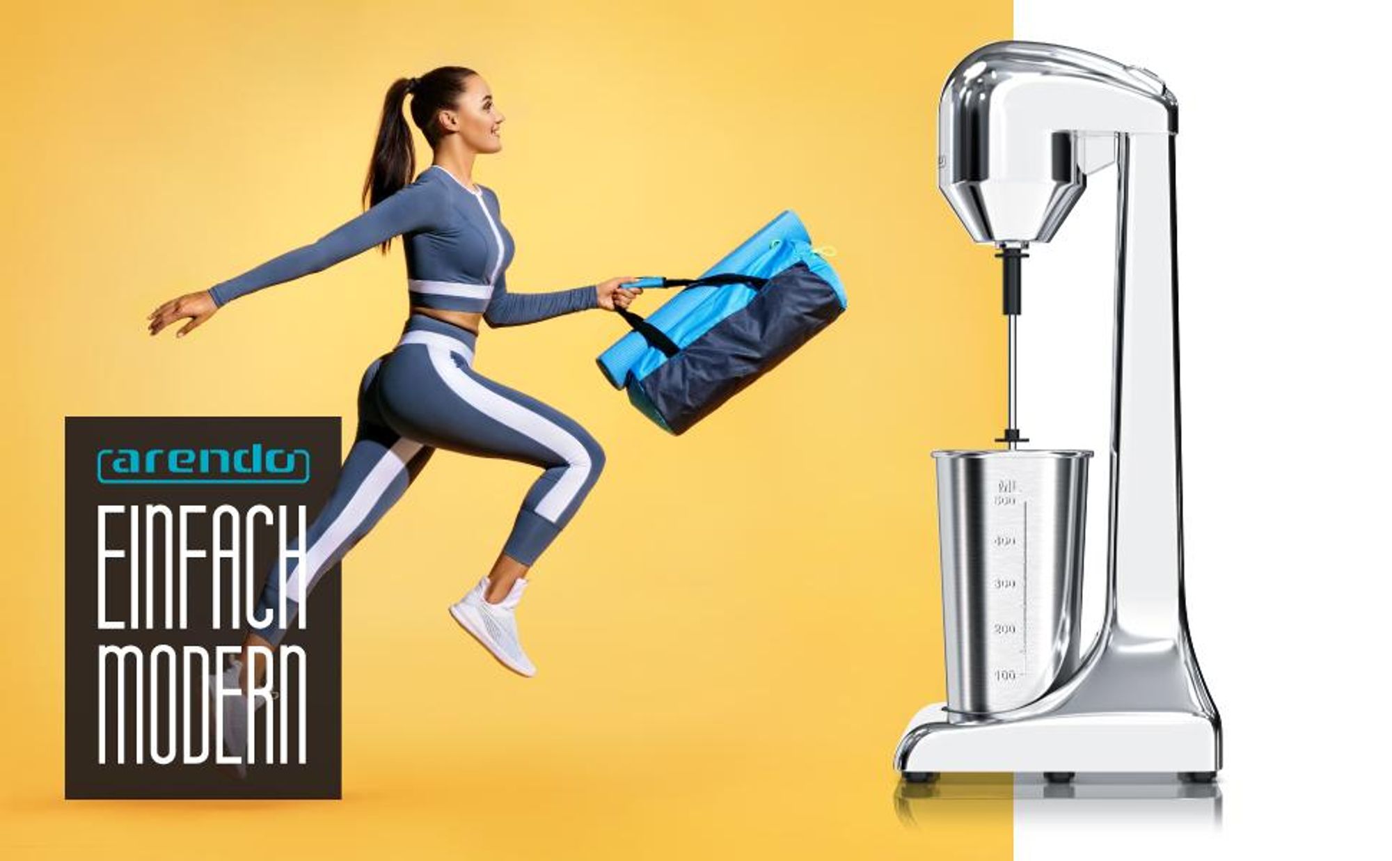 Arendo Getränkemixer elektrisch, 500 ml, 100 W, 2 Geschwindigkeitsstufen, für Protein Drinks Smoothies Eischnee Cocktails, Silber