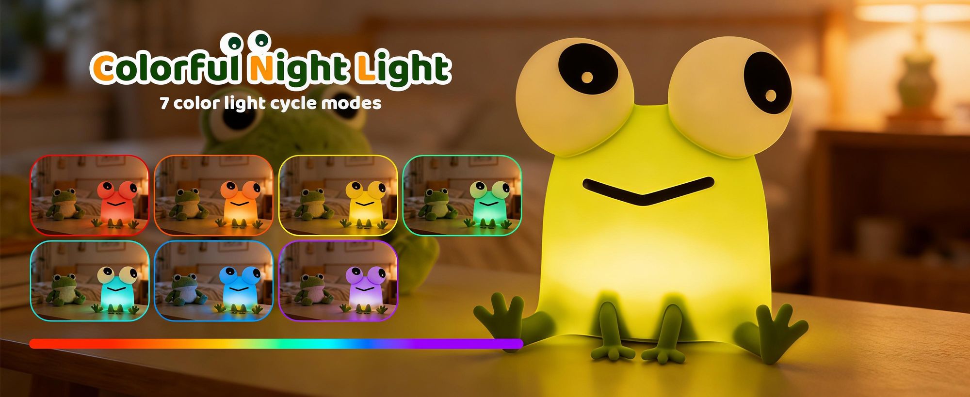 LED Frosch Silikon Nachtlicht Kinder,7 Farben, Kabellos Stufenlos Dimmbar,Touchsensor, Timer, USB Wiederaufladbar, Augenschutz, Babyzimmer, Stilllicht