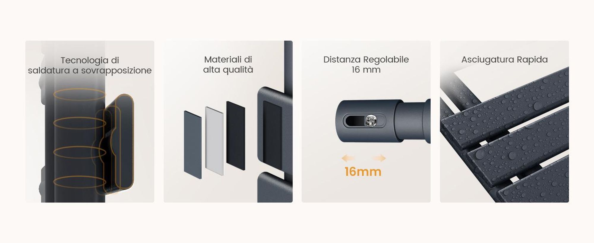 EMKE Radiatore da bagno elettrico con controllo tramite app Wi-Fi Termostato Scaldasalviette 1320 x 500 mm Antracite Portasciugamani 800 W Asciugamani
