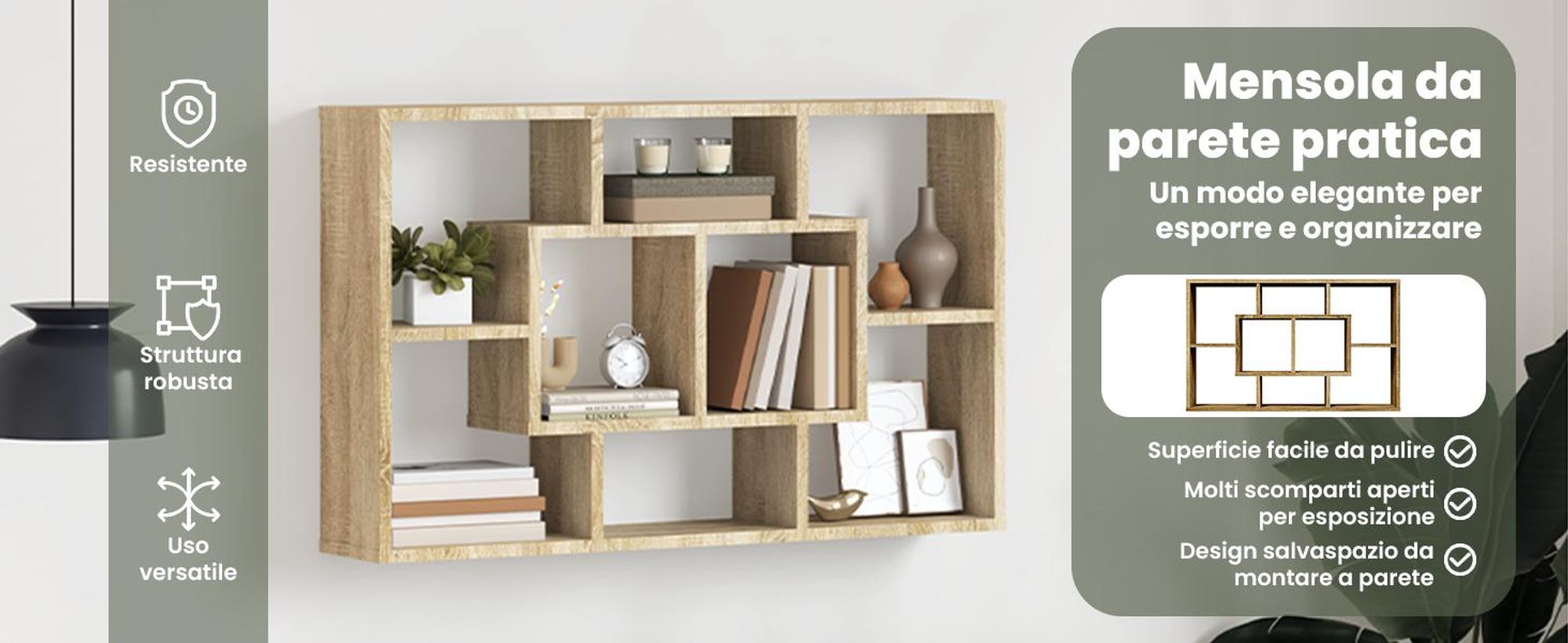 Scaffale a parete rovere Sonoma 85x16x52,5 cm materiale a base di legno