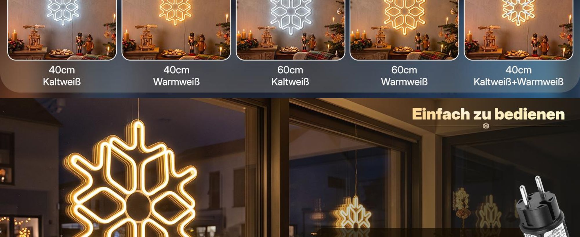 SALCAR 40cm Schneeflocken Deko Weihnachten, LED Schneeflocke Beleuchtet Fenster