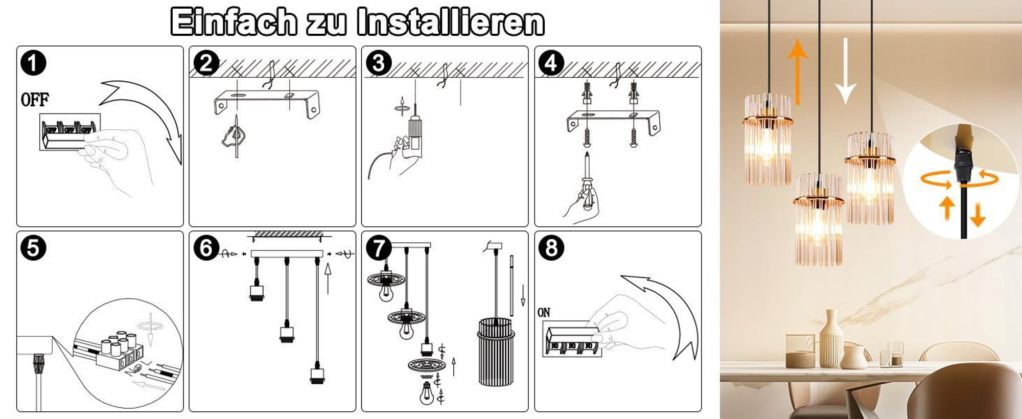 ZMH lampada a sospensione a 3 fiamme lampada a sospensione tavolo da pranzo - lampada a sospensione rotonda oro E27 lampada a sospensione in vetro Ø 16 per sala da pranzo cucina soggiorno bar caffè (senza lampadina)