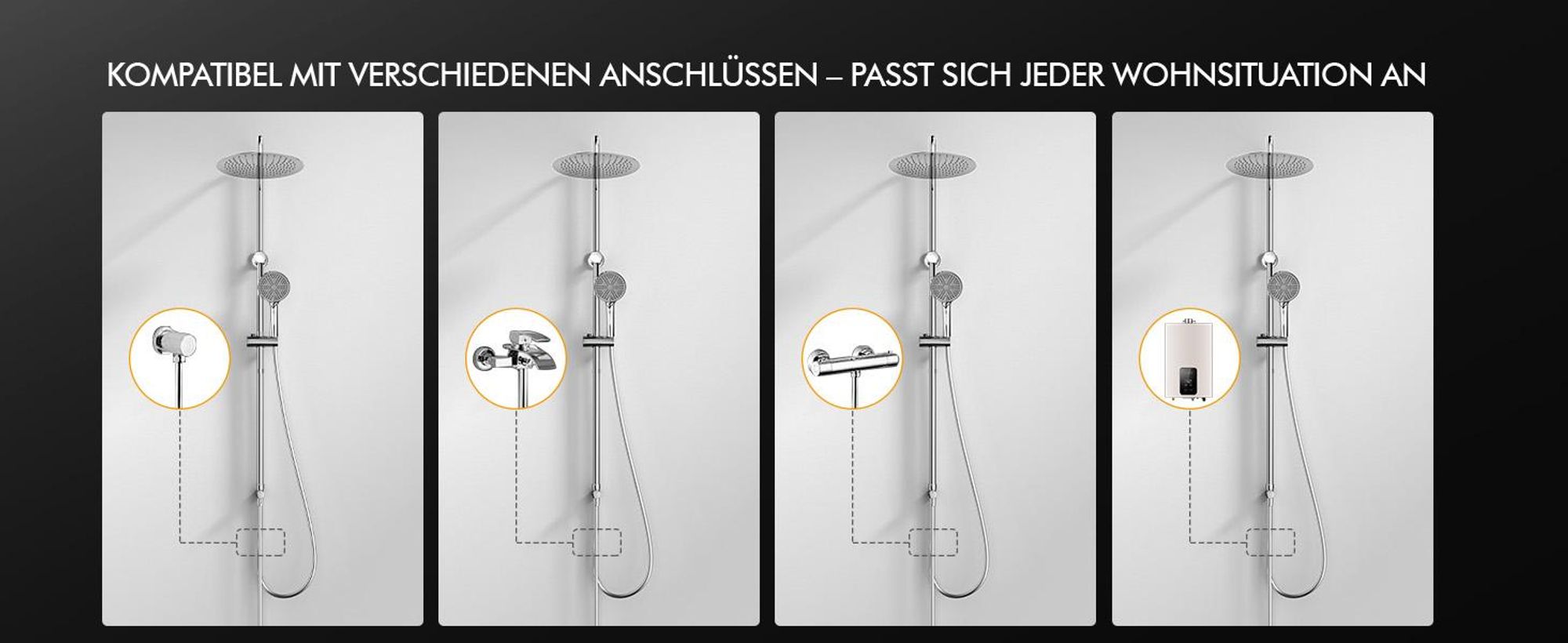 Homelody Duschsystem ohne Armatur, Duschset Duschsäule mit SUS 304 Edelstahl 30cm kopfbrause & Handbrause Rund, 3 Strahlarten, Chrom