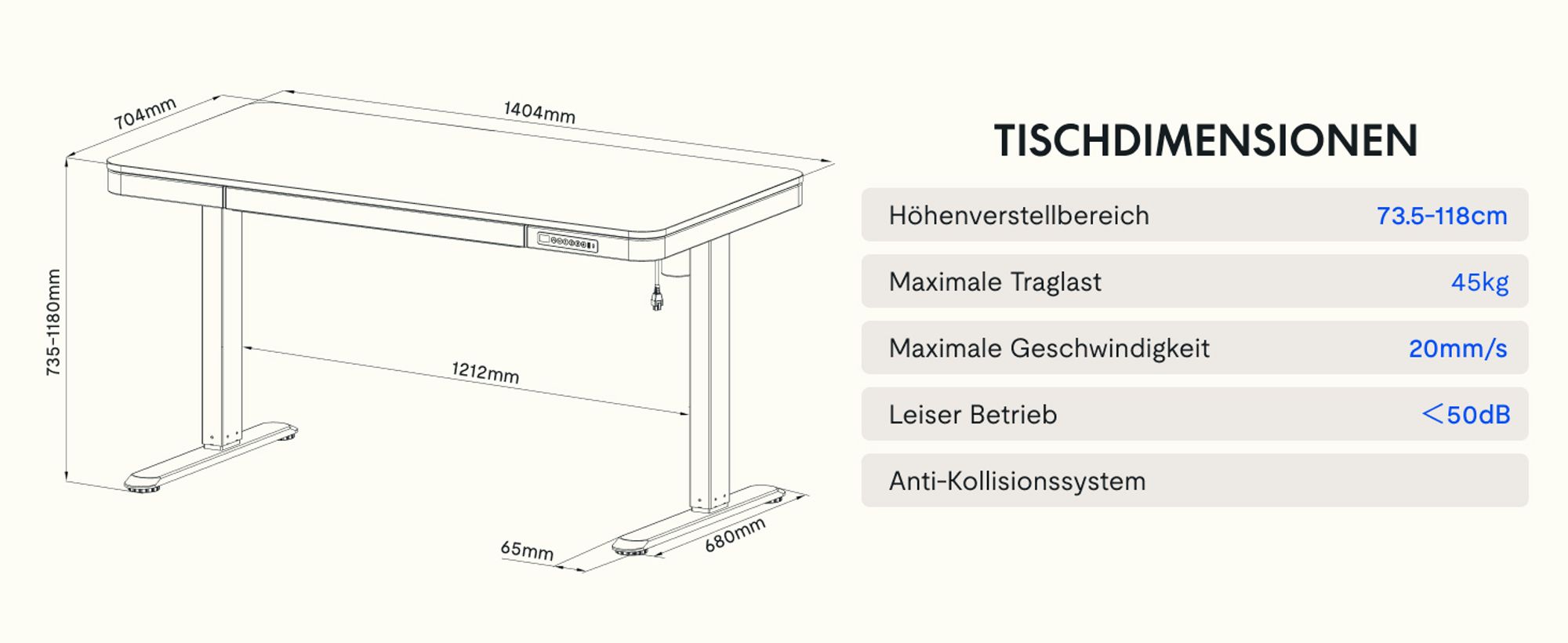 FlexiSpot Q3 Elektrisch Höhenverstellbarer Schreibtisch 140x70cm, mit USB, Schublade, LED-Display, 4 Speicherplätzen & Antikollisionsschutz, Schwarz