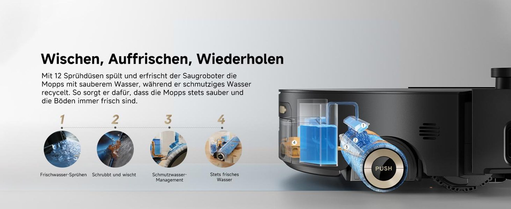Dreame Aqua10 Roller Staubsauger Roboter mit Wischfunktion,30kPa Saugkraft,KI-Navigation,Heißwasserwaschen,Heißlufttrocknung,0 Tangle,Selbstreinigung