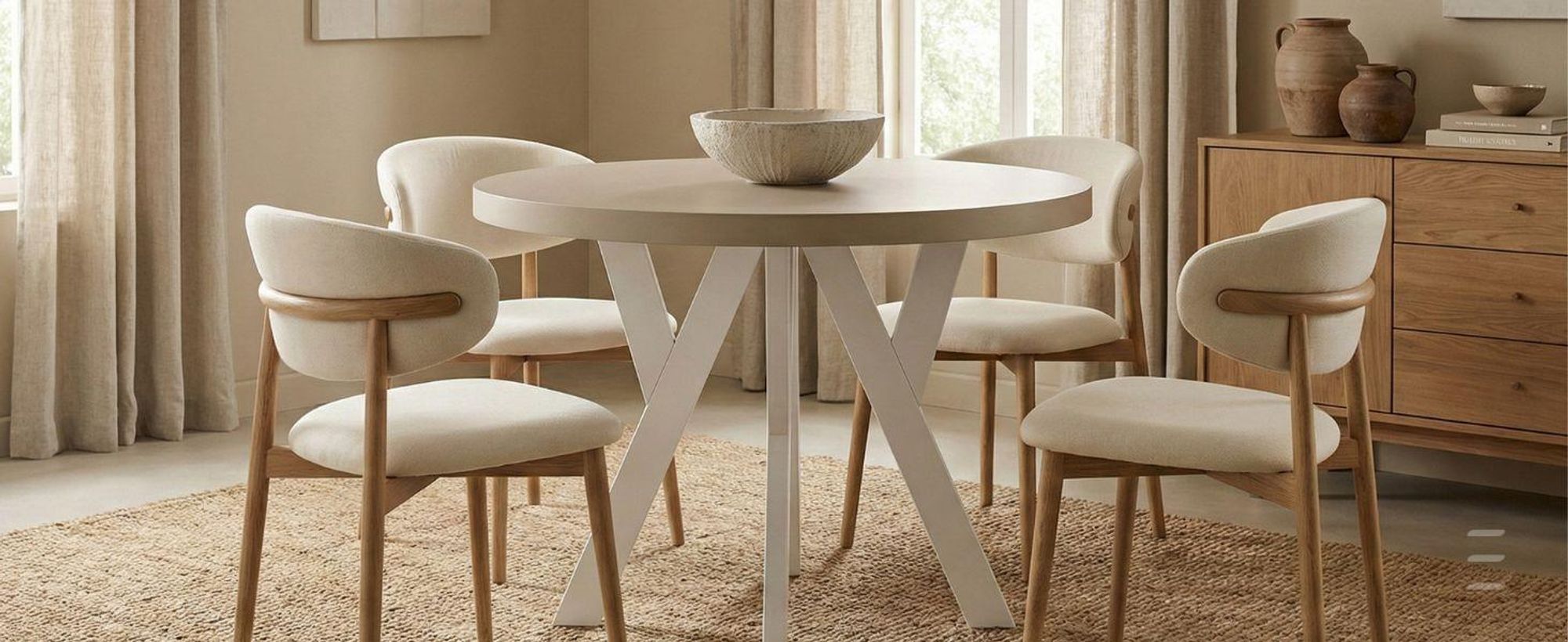 Runder Ausziehbarer Tisch für Esszimmer, PERO, Loft-Stil, Skandinavische, Durchmesser: 90 / 190 cm, Farbe: Kaschmir / Weiß