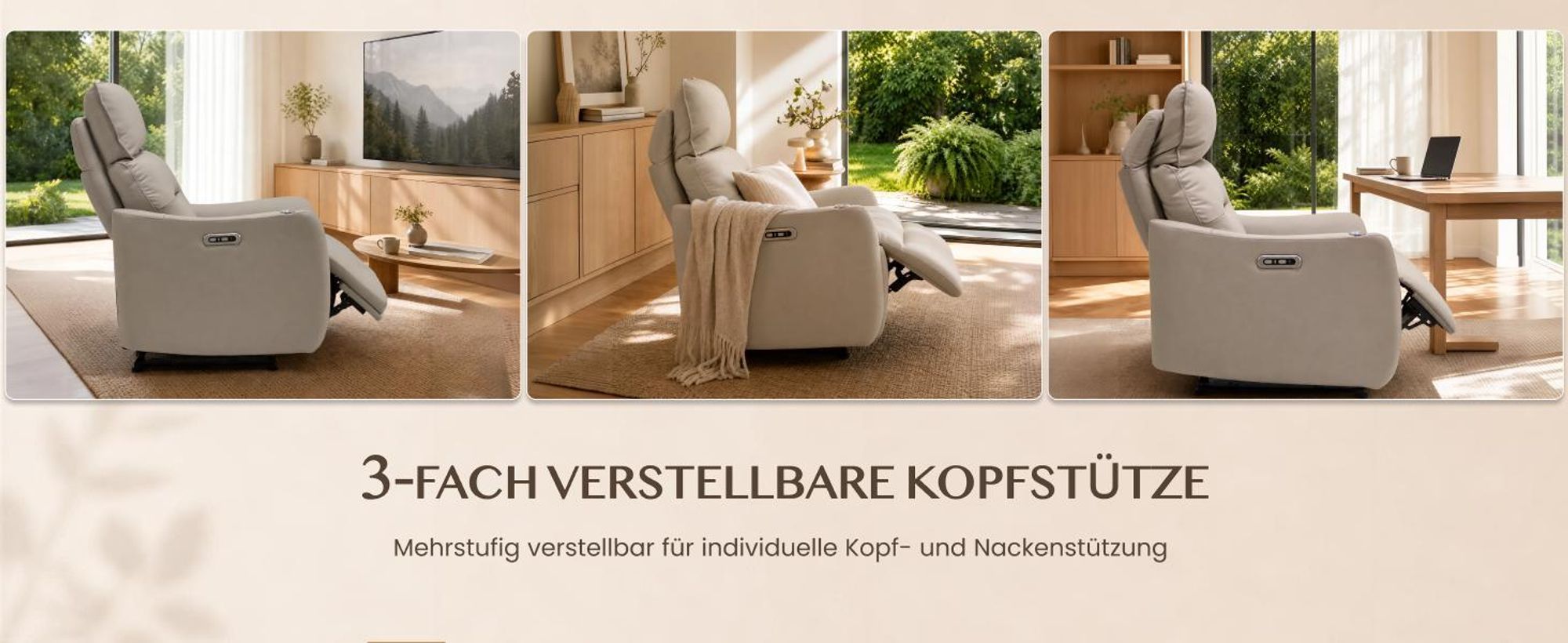 FLEXISPOT Lune Pro Elektrischer Relaxsessel, Doppelmotor, Echtleder, 180° Liegefunktion, 3-fach Kopfstütze, USB-Anschluss & 360° Schwenktisch, Beige