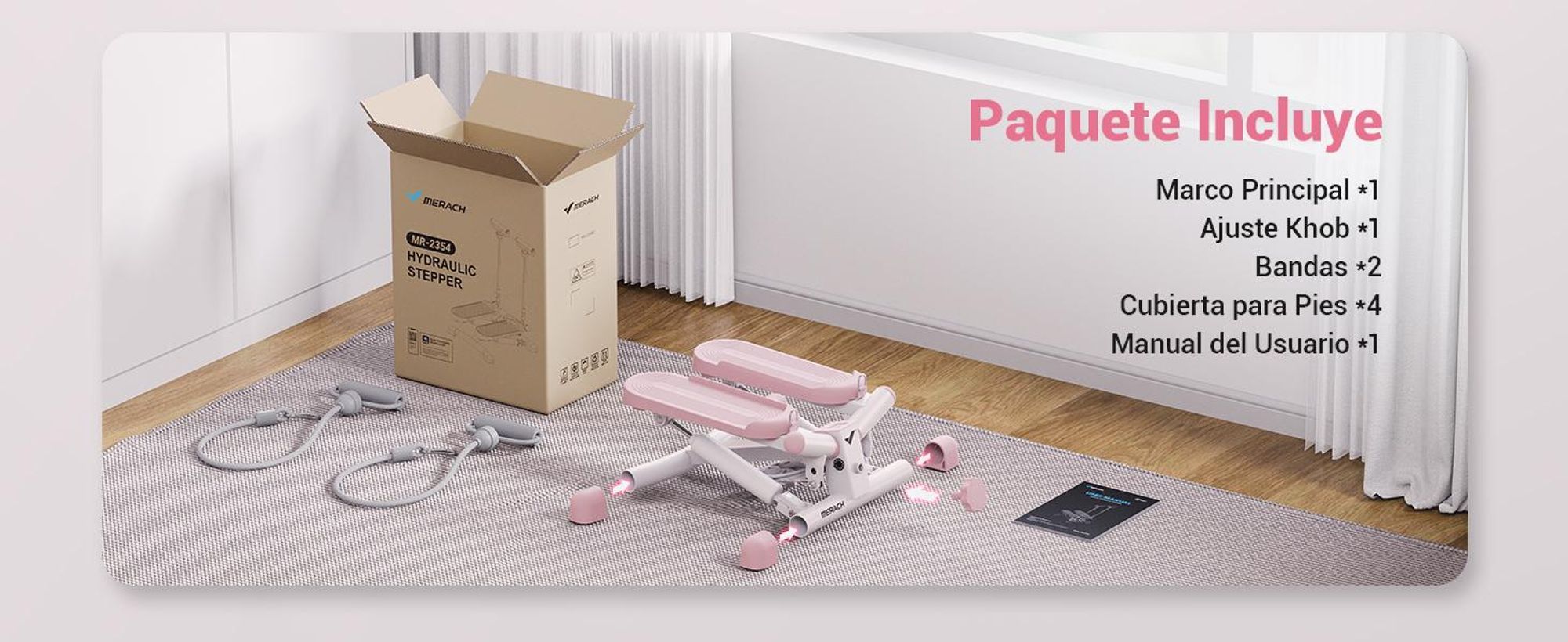 Stepper 2 en 1 MERACH con aplicación, zancada ajustable hasta 35 cm, pantalla LCD y motor silencioso. Máquina de escalones para uso doméstico, con capacidad de soporte de hasta 150 kg