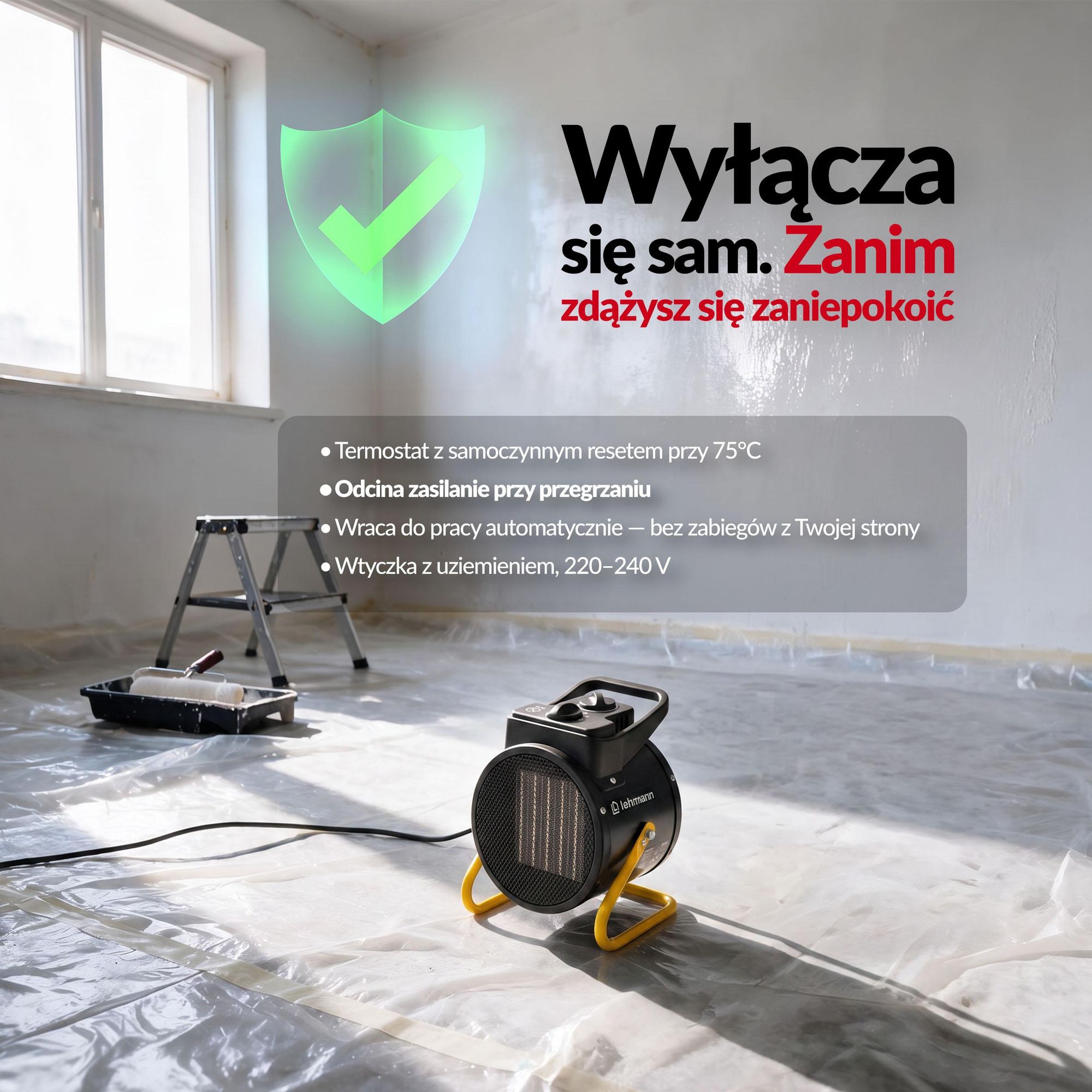 Nagrzewnica, farelka, grzejnik elektryczny Lehmann 3000 W przenośny z termostatem ceramiczny promiennik do warsztatu, garażu, domu, na budowę