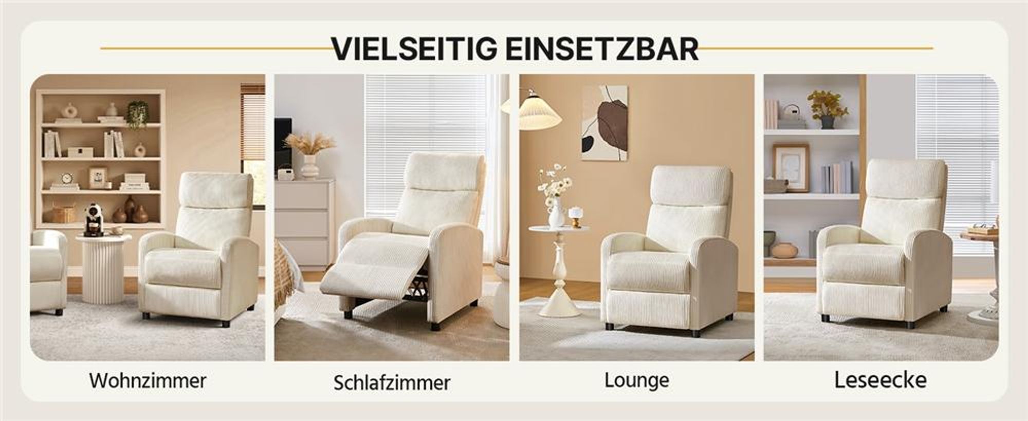 Yaheetech Fernsehsessel Relaxsessel aus Cordstoff mit Verstellbarer Beinablage, Beige