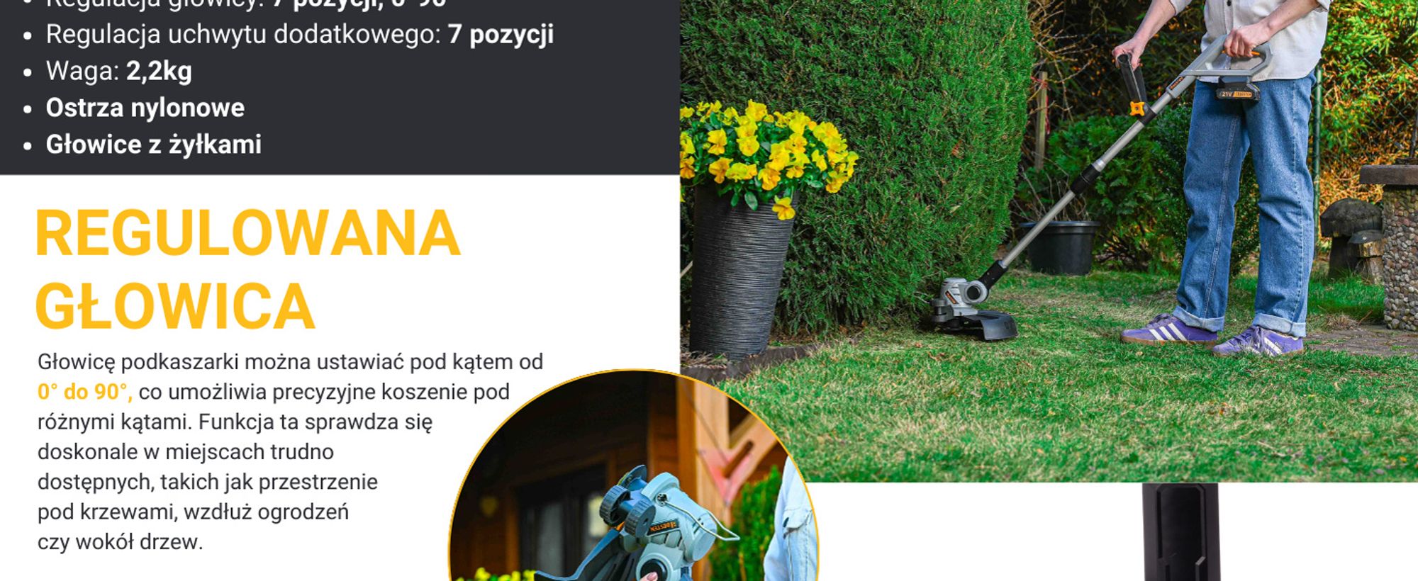 Podkaszarka Akumulatorowa Kosa Wykaszarka Na Kołach Do Trawy Żyłki +Ostrza