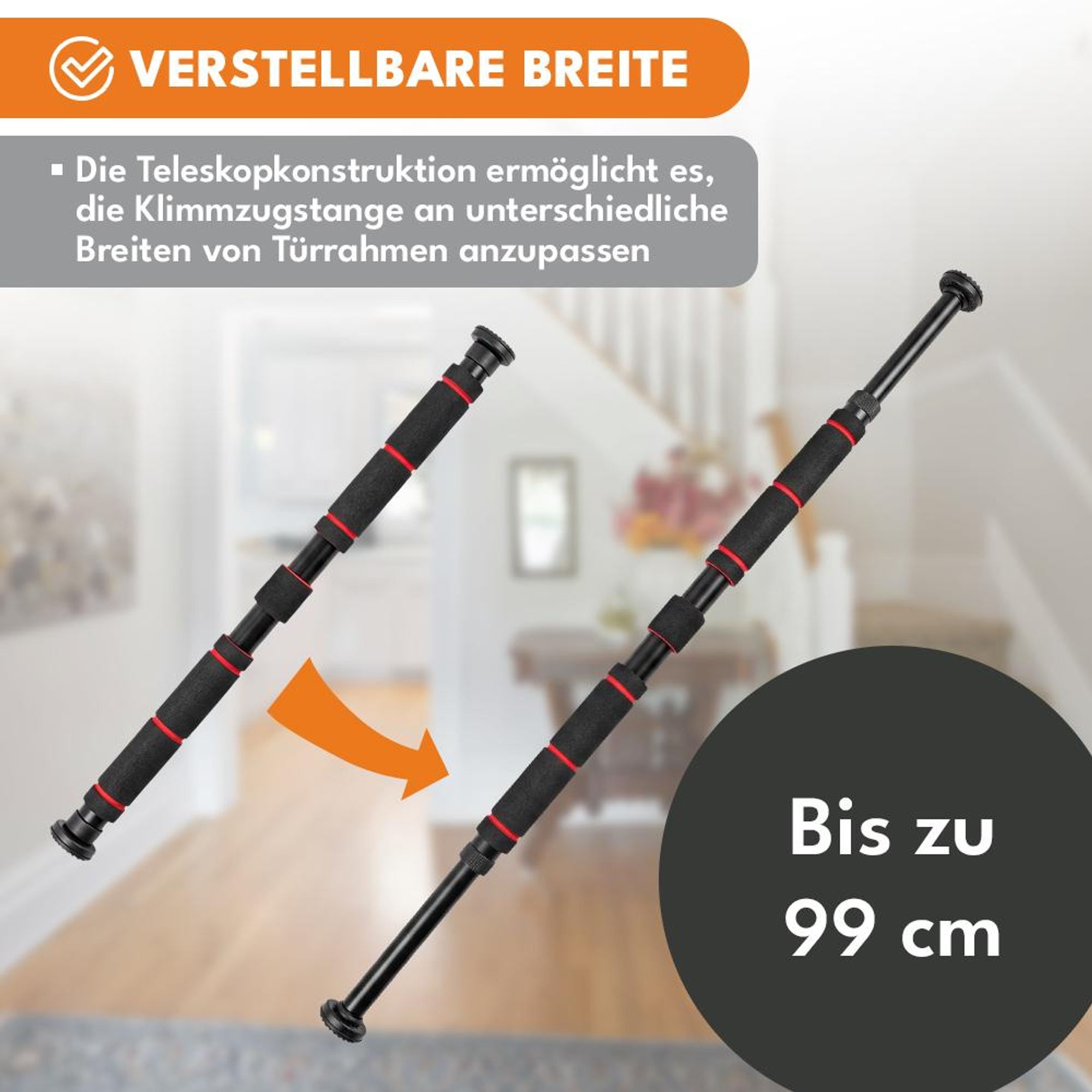 KRUMAD Klimmzugstange für Türrahmen, Pull Up Bar, Türreck ohne Bohren, verstellbar 63–99 cm, Trainingsstange für Home Gym & Fitness