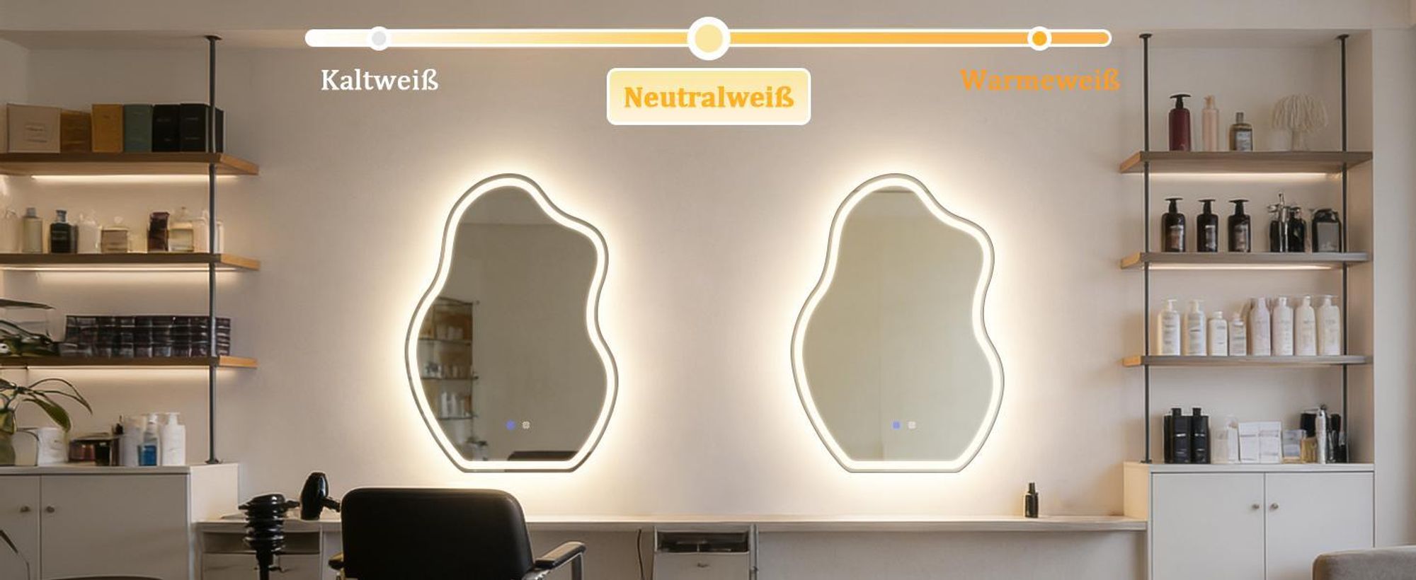 Miroir de salle de bain ZMH avec éclairage asymétrique à LED, 50 x 70 cm, miroir mural, interrupteur tactile, fonction anti-buée, lumière 3000 K et 6500 K, intensité réglable