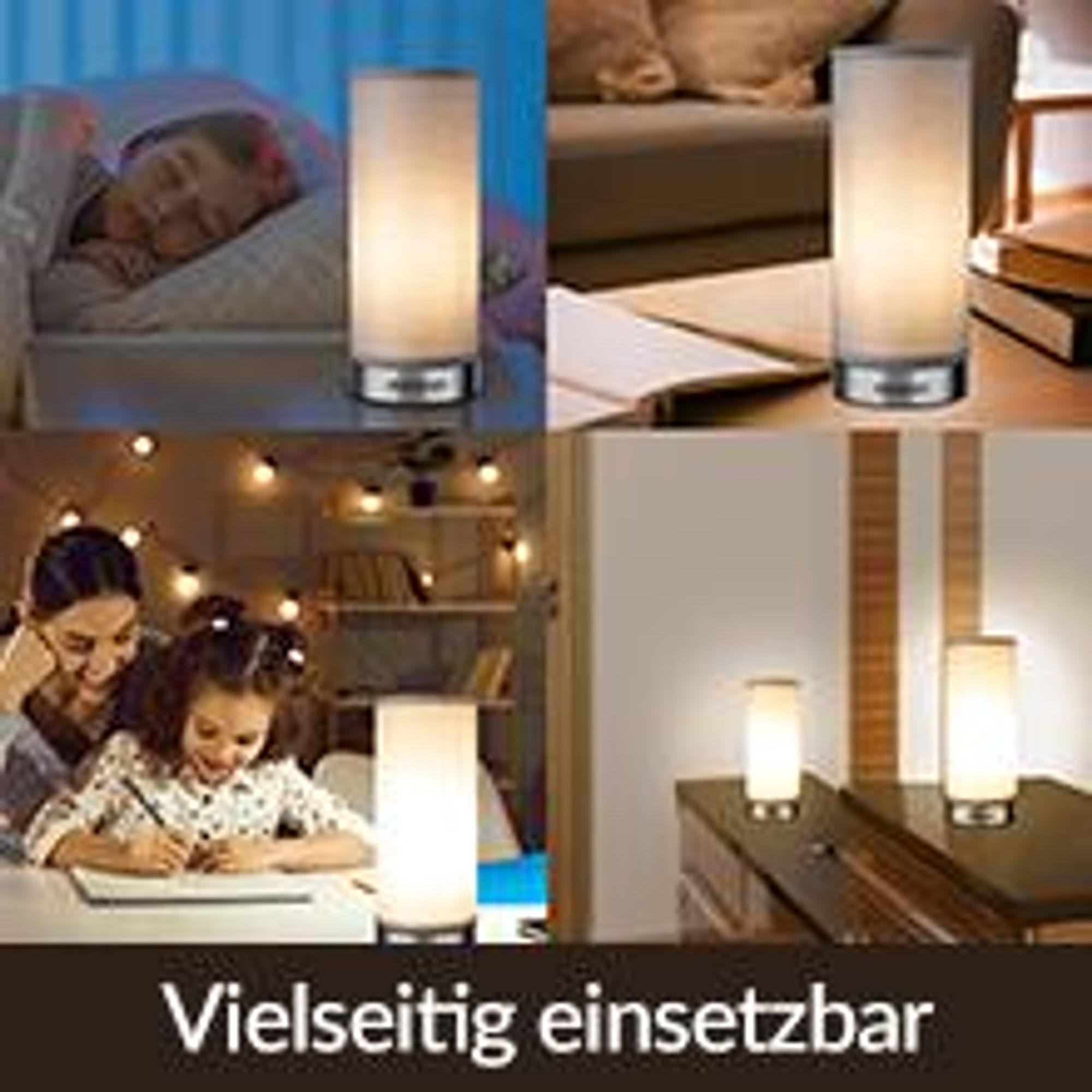 MONZANA® Nachttischlampe 2er Set Touch Dimmbar mit LED Leuchtmittel Stoffschirm Tischlampe Tischleuchte Wohnzimmer Schlafzimmer Licht Leselampe Grau