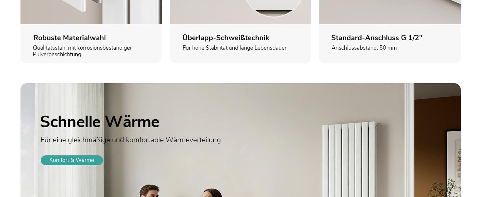 EMKE Heizkörper Flach 180 x 61,6 cm Doppellagig 2166 W Weiß Design Paneelheizkörper