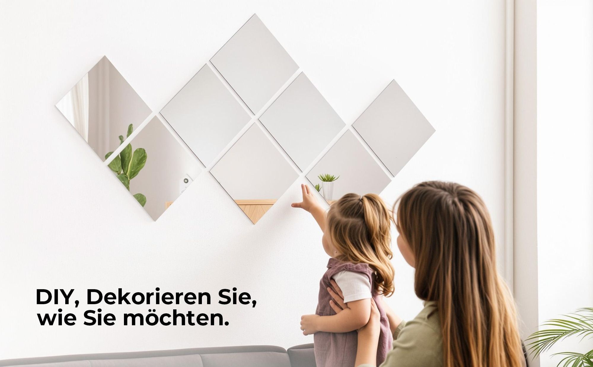 Heilmetz 8er Set Spiegelfliesen selbstklebend 15x15 cm, 2mm Echtglas Spiegelkacheln mit 3M Klebepads, Rahmenloser Wandspiegel für DIY Dekoration