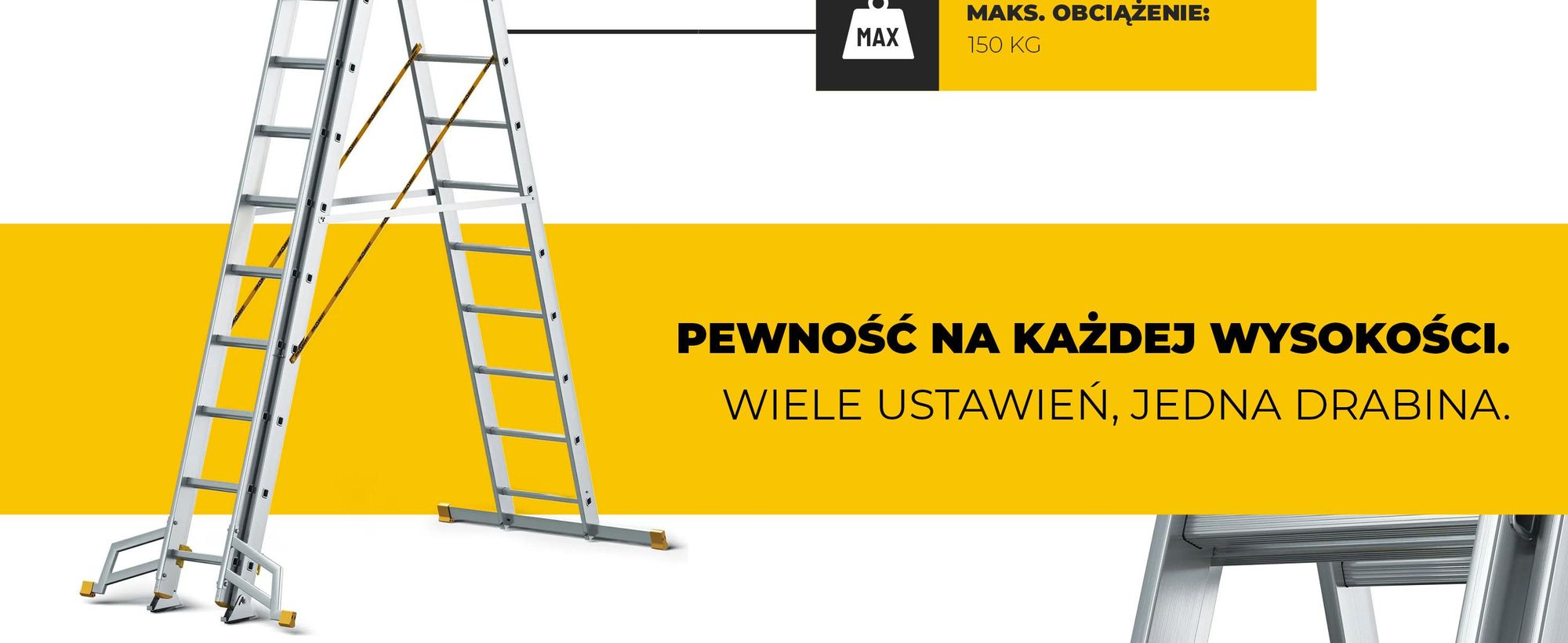 Drabest | Drabina składana aluminiowa - 5 stopni, nośność 150kg - schodowa, antypoślizgowe nóżki