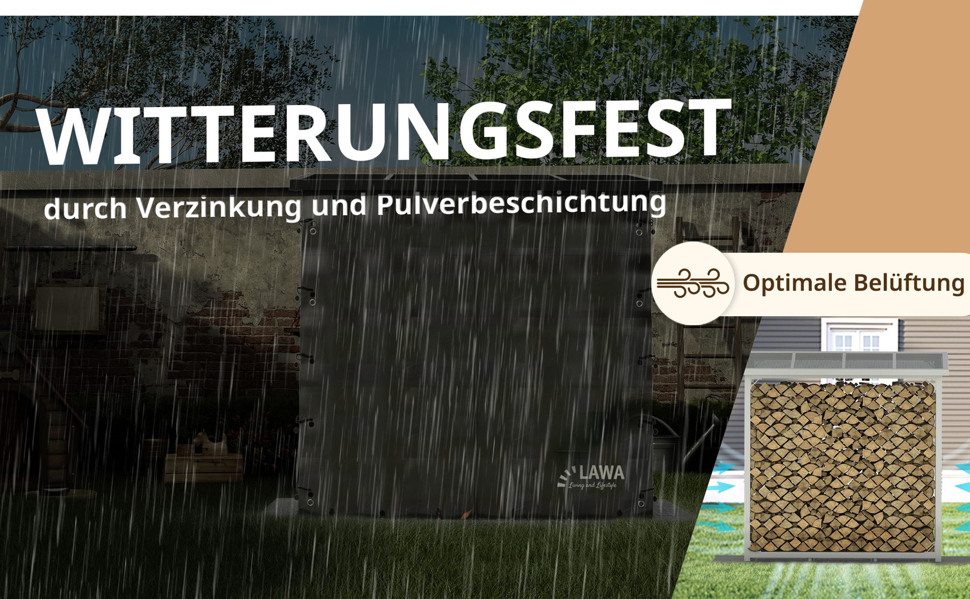 Brennholzunterstand mit Dach und Abdeckplanen