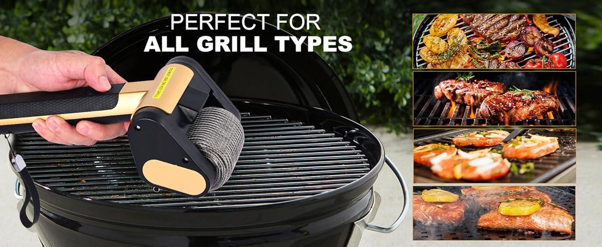 Elektrischer Grillreiniger Borstenfrei - 350RPM Kabellose BBQ Grillbürste mit Edelstahl Walze, LED-Licht, 4000mAh Reinigungsbürste für Holzkohlegrills