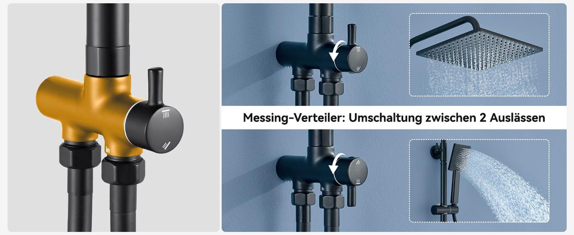 Auralum Duschset ,Regendusche und Handbrause mit Ablagefach(bohrfrei), Höhenverstellbar 72–110 cm,10-Zoll-Duschkopf ,Schwarz