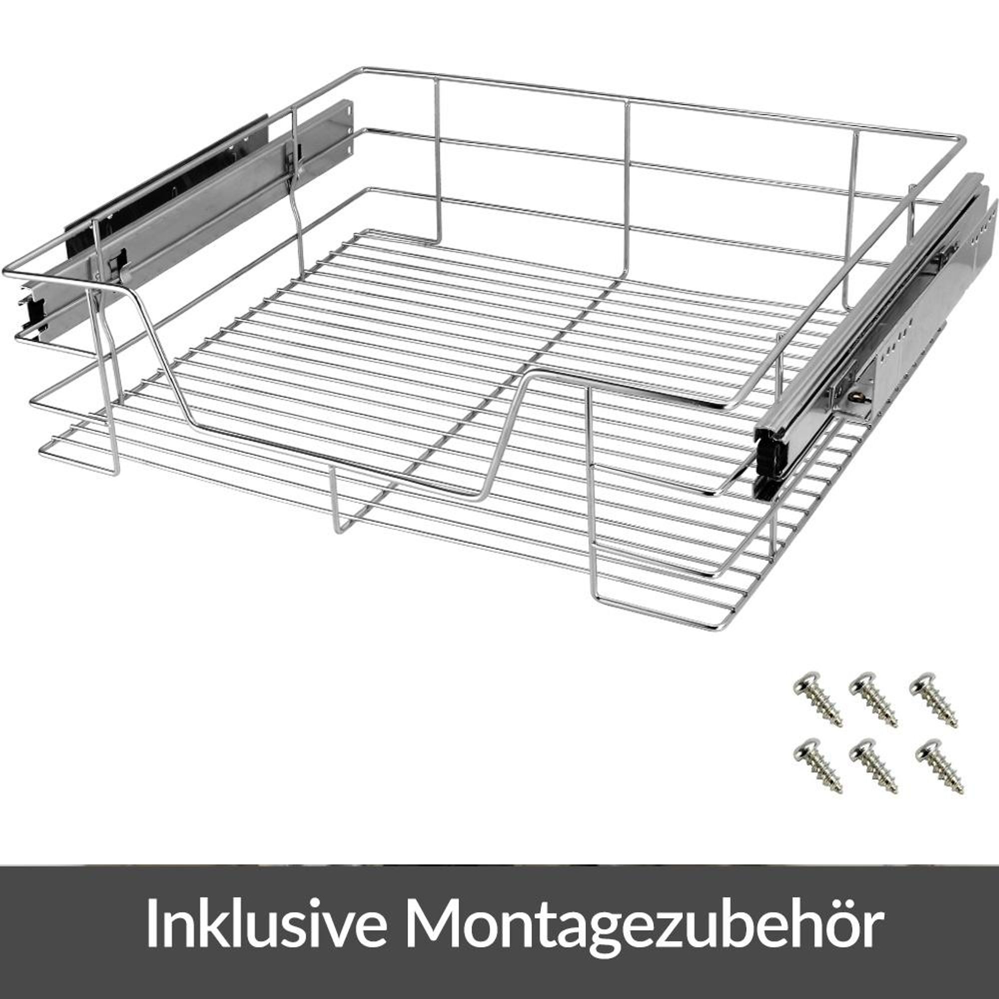CASARIA® Teleskopschublade Ausziehbare Schublade Küche 60cm 20kg Belastbar Verchromt Korbauszug mit Zubehör Haushalt Küchenschrank Kleiderschrank
