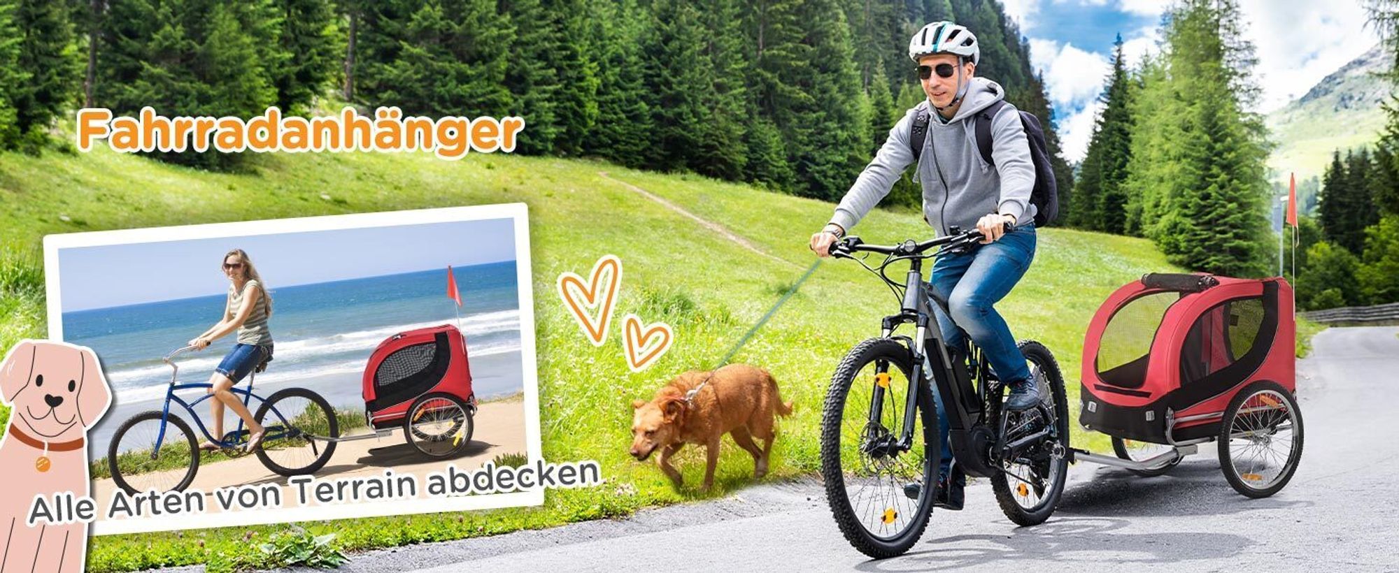 PawHut Fahrradanhänger Hundeanhänger Hunde Fahrrad Tier Anhänger Rot+Schwarz