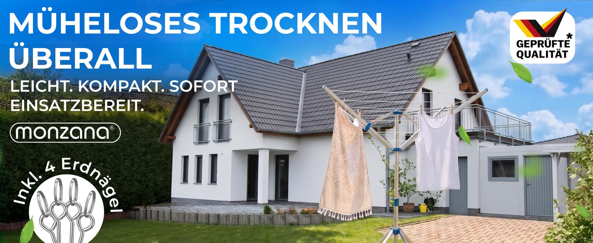 MONZANA Wäschespinne Camping Höhenverstellbar