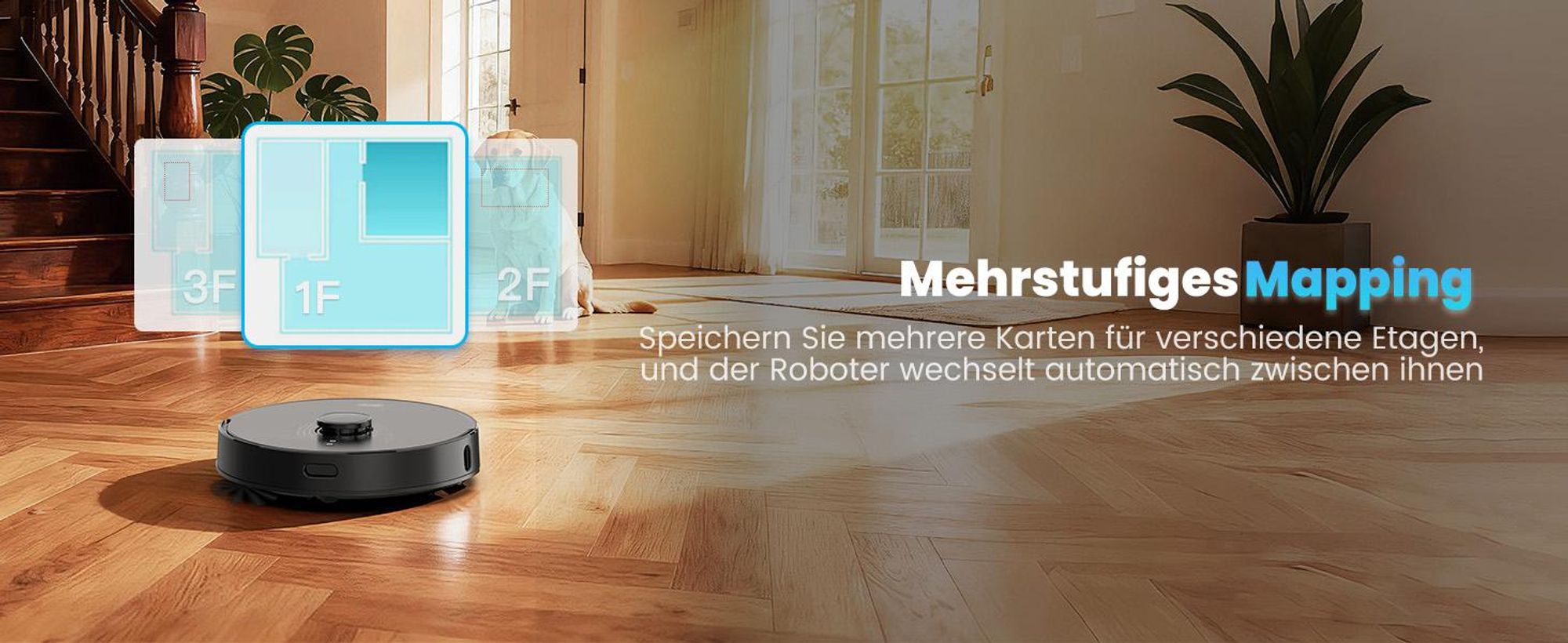 AIRROBO Q20+ Saugroboter mit Wischfunktion, Intelligente Lidar Navigation & Mapping Staubsauger Roboter, 8000 Pa Saugkraft, 150 Minuten Laufen