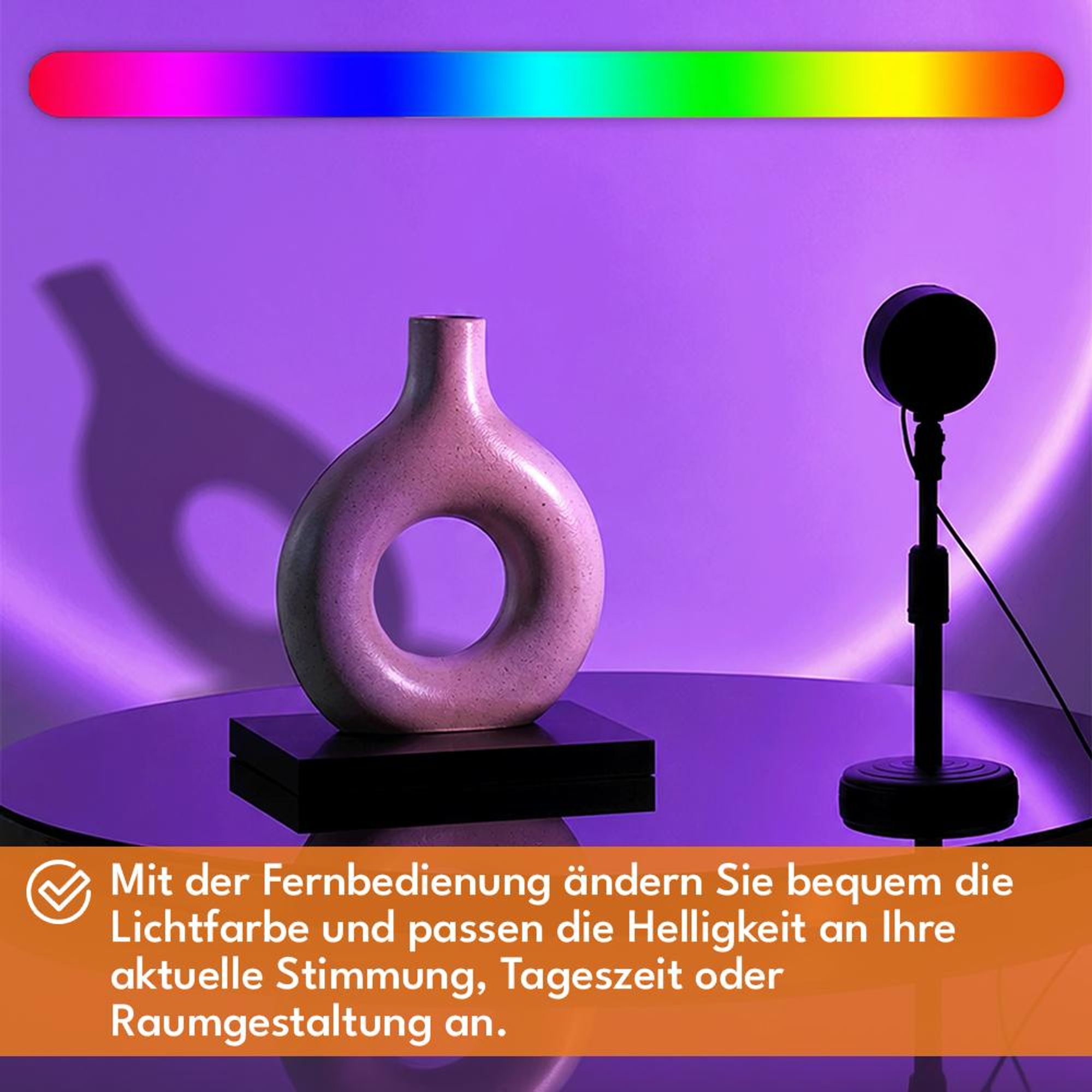 KRUMAD Sunset Lampe RGB mit Fernbedienung, Sonnenuntergang Projektor LED, USB Nachtlicht mit 16 Farben, 180° Drehbar, Schwarz