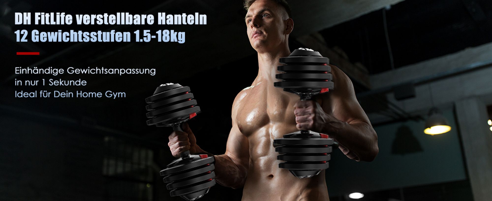 DH FitLife 1 x 18kg (1 Stück) verstellbare Hanteln 1,5 bis 18 KG mit 12 Gewichtsstufen, Kurzhanteln Hanteln Set mit Hantelscheiben, Hanteln Kurzhanteln verstellbar