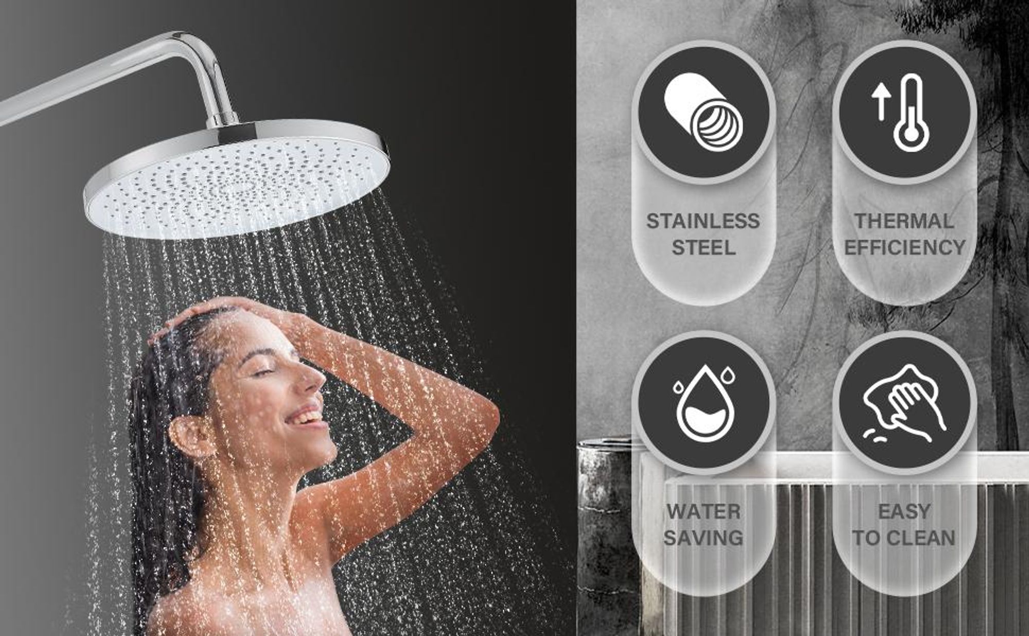 STANEW Duscharmatur Badezimmerdusche mechanisches Duschset, Regendusche mit rundem Duschkopf und 3 Düsen, Silber