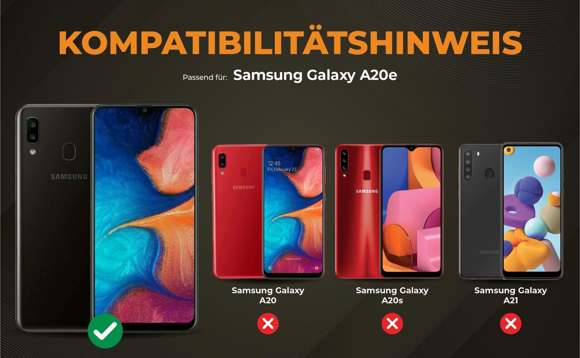 Kompatibilitätshinweise Hülle für Samsung Galaxy A20e