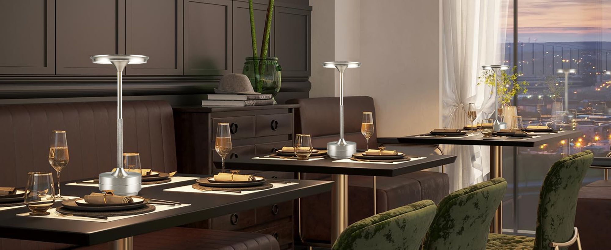 Kabellose Dimmbare LED Akku Tischleuchte Touch Tischlampe Lampe Wohnzimmer Nachttischlampen Dreifarbiges Licht Silber