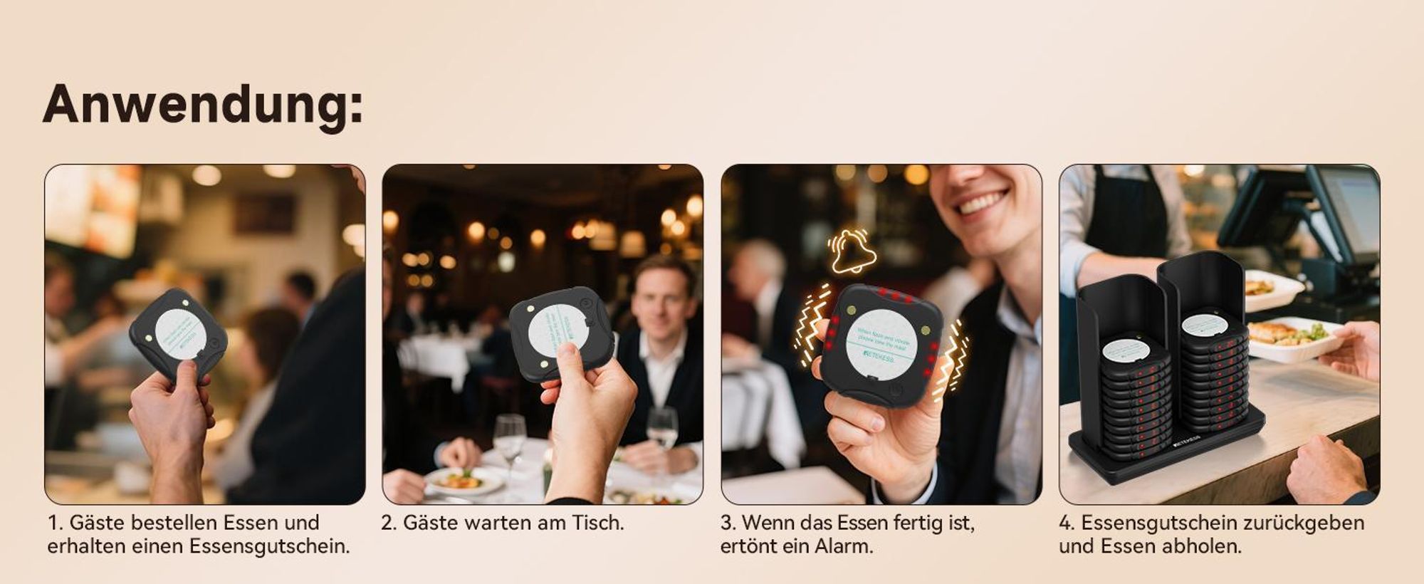 Retekess TD186 Restaurant Pager System, 600 m, Kippdesign, 64 Rufkombinationen, automatische Weckfunktion, für Restaurant Bars Café