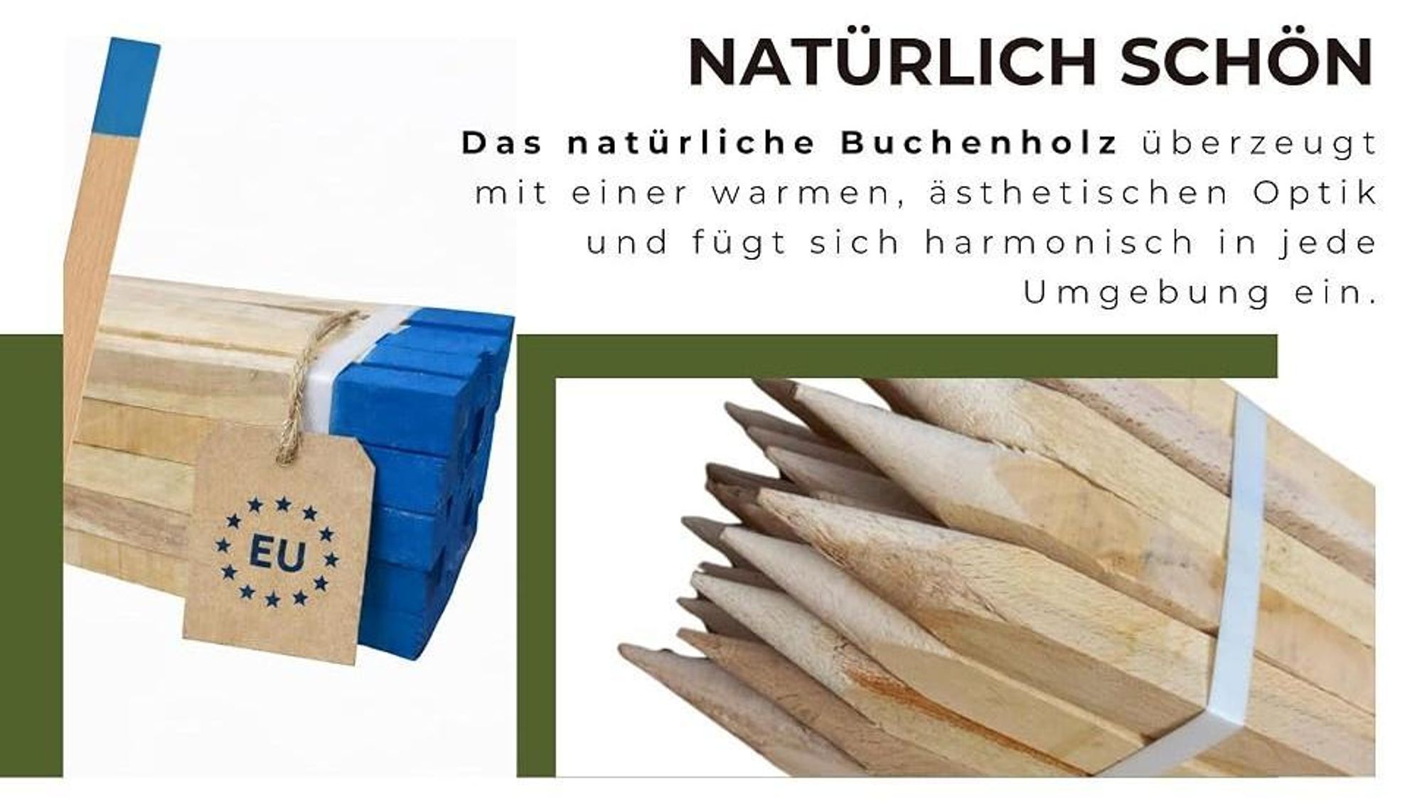 FOR THE GARDEN 50 Stück 100 cm Länge Rot Lackierte Spitze Markierungspfähle Buche Holzstäbe Holz - 25 mm x 25 mm Zaunpfosten Pflanzstab