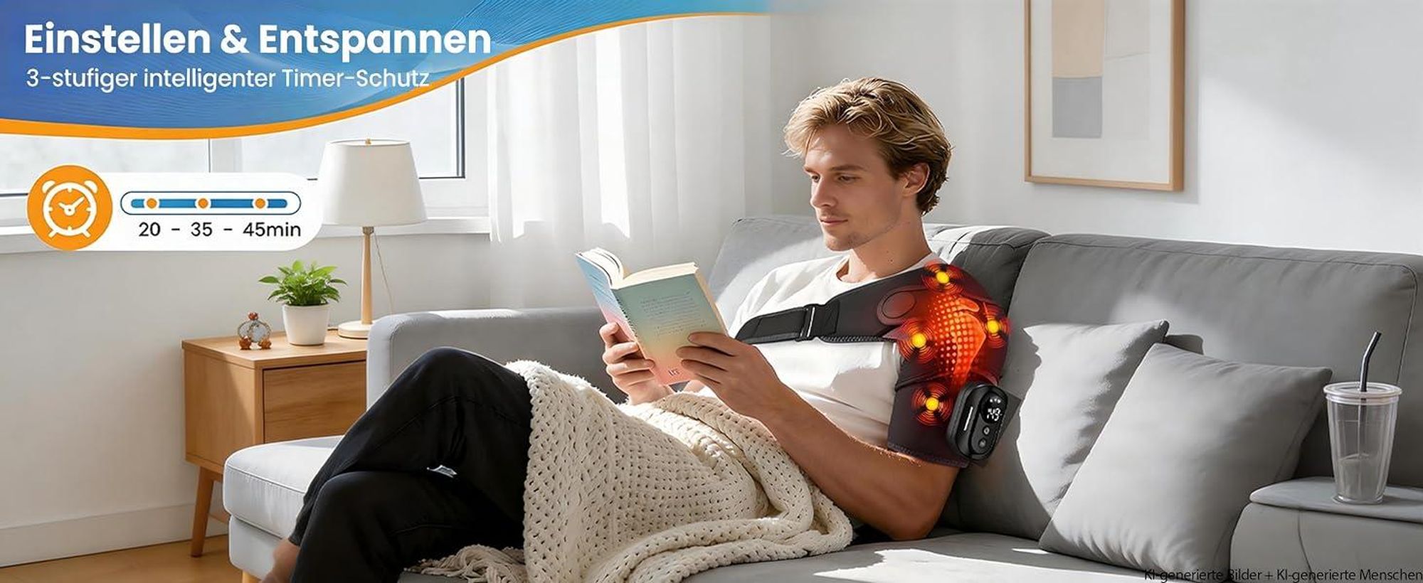 Elektrisches Schultermassagegerät mit Bandage, 3-in-1 Massagegerät, 5 Heizstufen & Vibration, Magnet-Design, 5000mAh Akku, für Zuhause & Büro