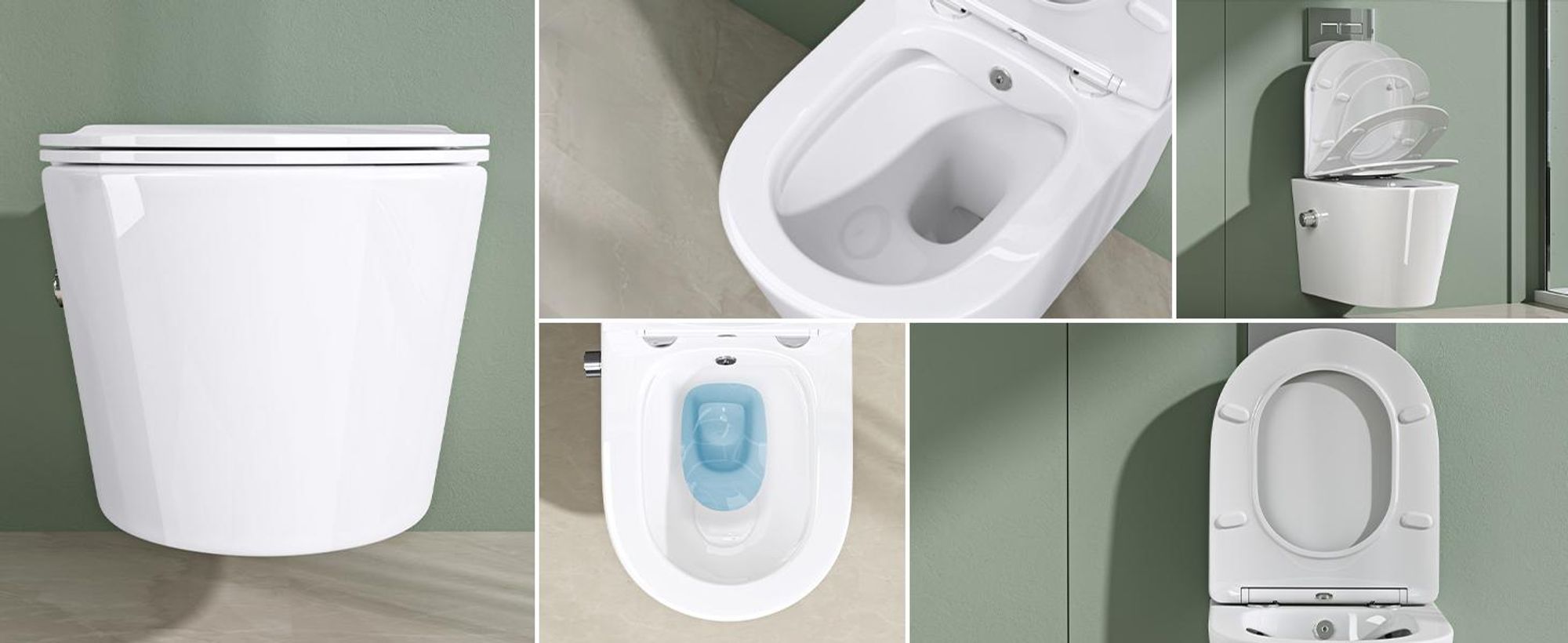 Mai & Mai Hänge WC Toilette Wand-WC Spülrandlos Weiß aus Keramik Wandmontage mit Absenkautomatik Aachen601