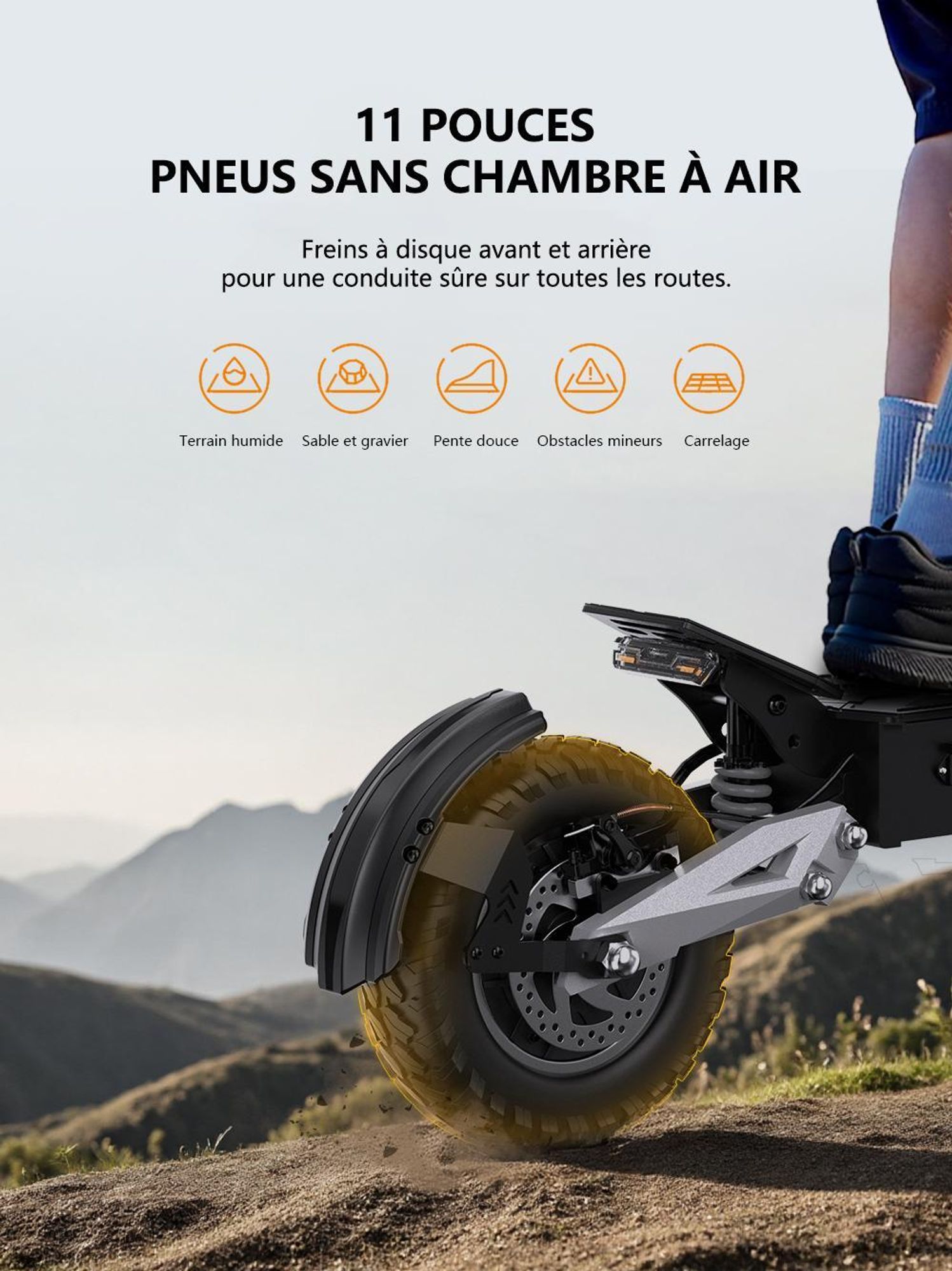 Trottinette Électrique OOTD T10 - Batterie 48V13.5AH 11" Pouces Roues Freins à Disque - Noir Gris