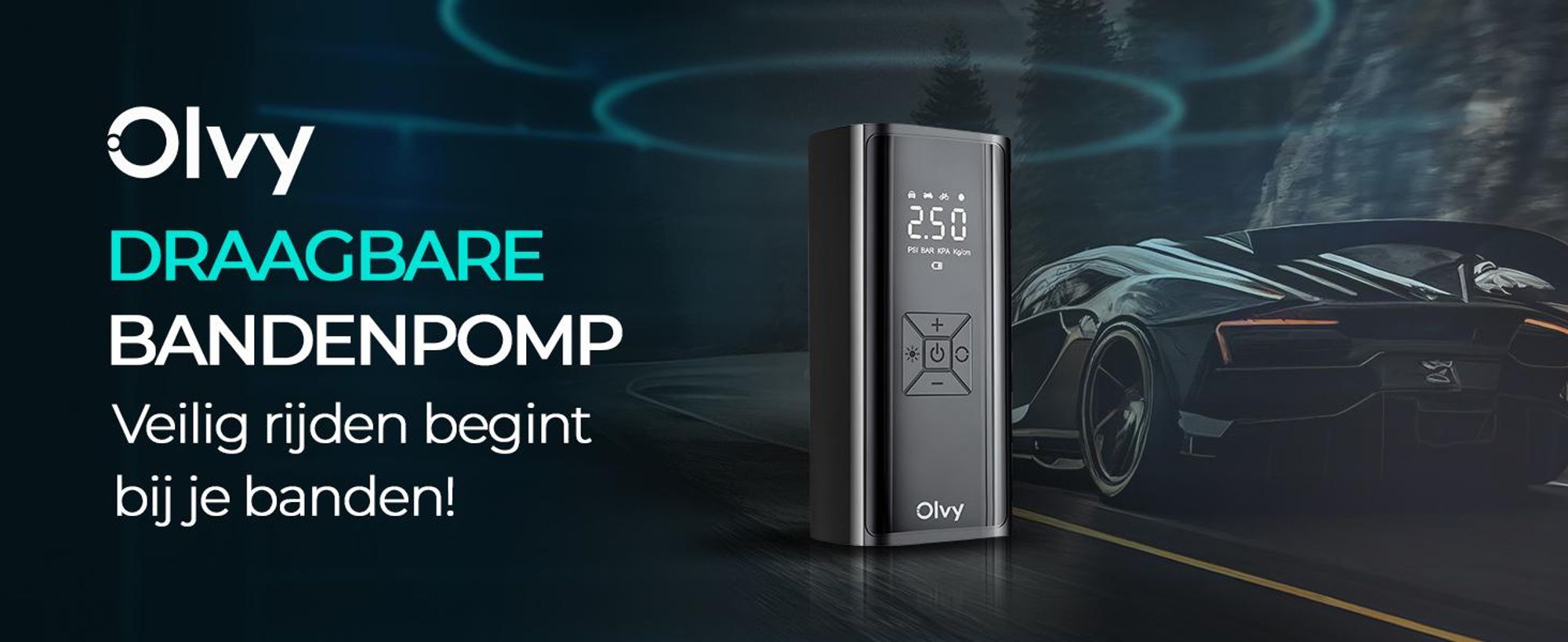 Olvy Luchtdrukkompressor, 7000 mAh, Mini-bandenpomp, Elektrische compressor, fietspomp, Elektrische luchtpomp, Mini-compressor voor auto, fiets, ballen