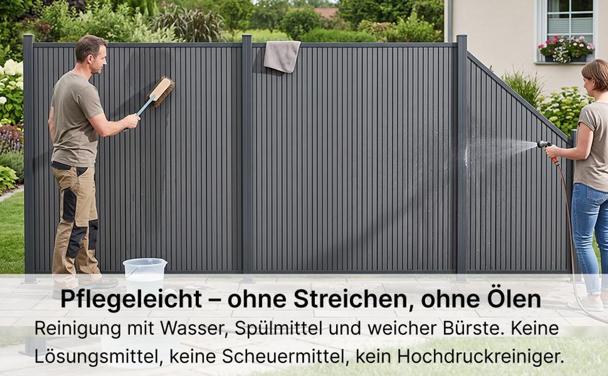 MinteChill WPC Gartenzaun, Sichtschutzzaun Komplettset Anthrazit 526x185cm Alu-Pfosten