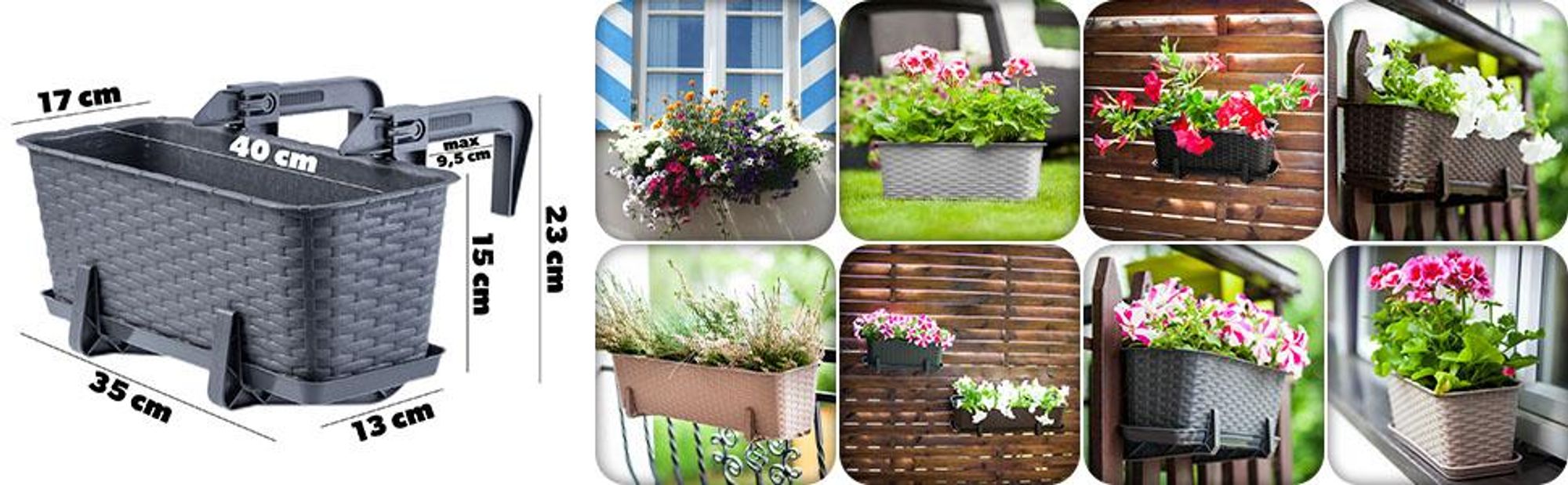 KADAX Blumentopf "Castro", Topf mit Griffen, 40cm, Graphit , 3 Stück